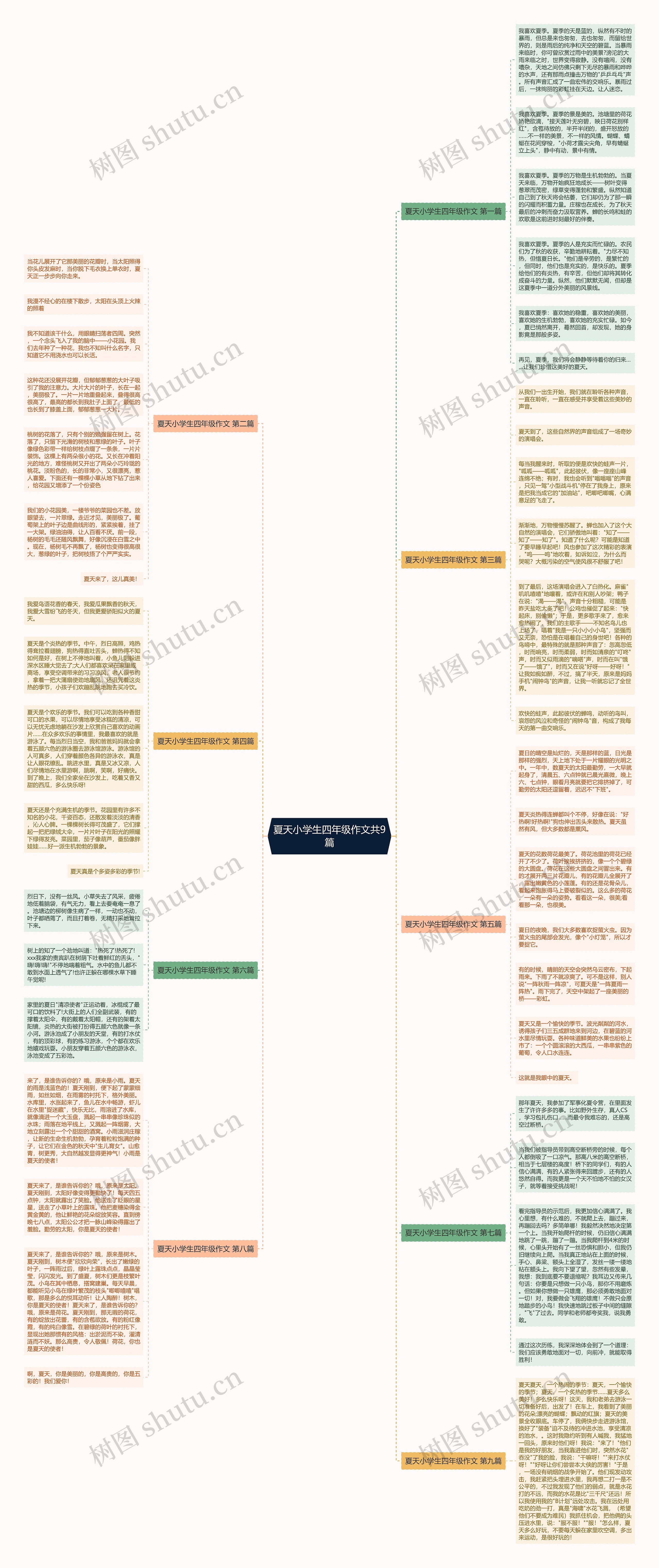 夏天小学生四年级作文共9篇思维导图