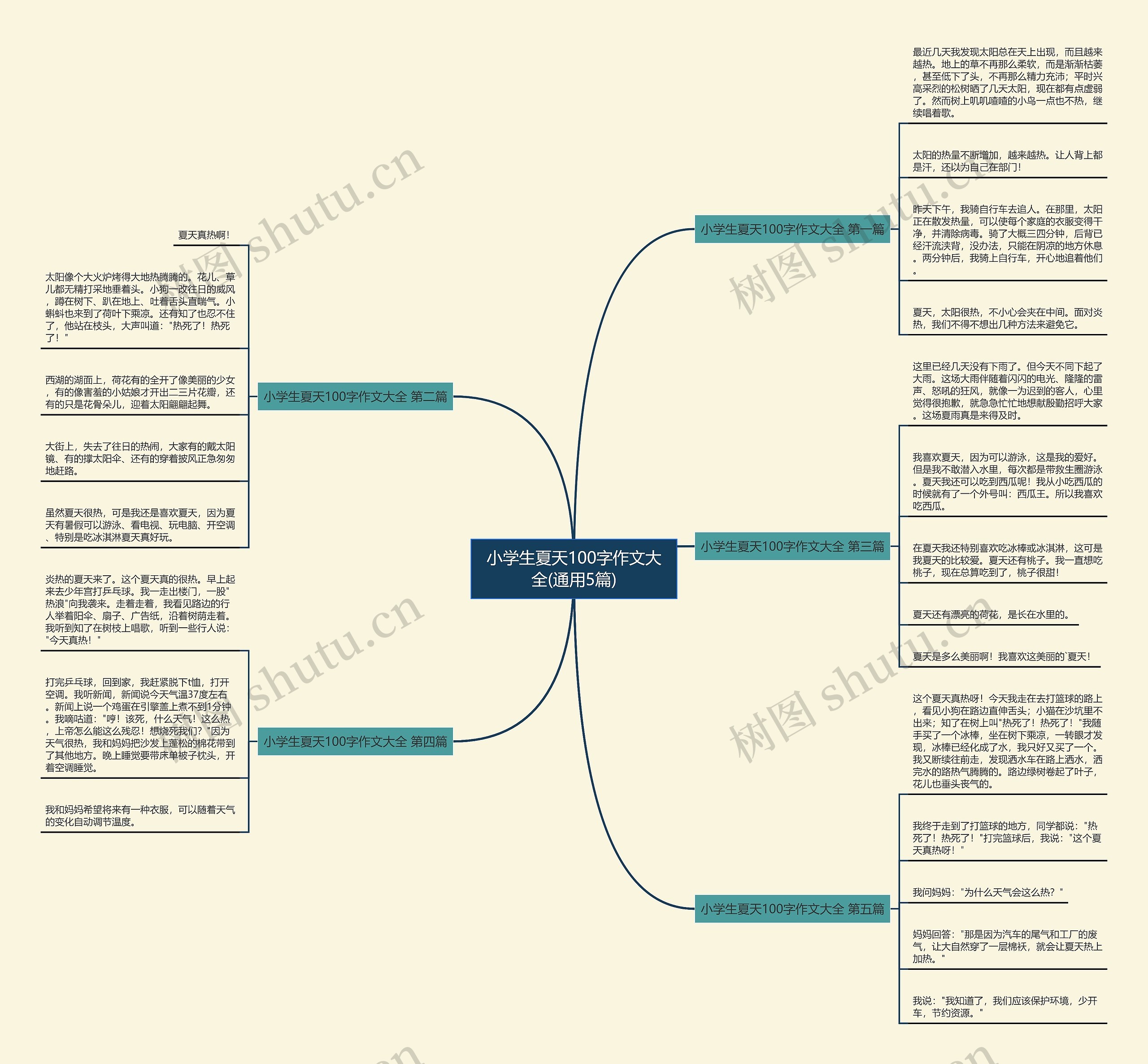 小学生夏天100字作文大全(通用5篇)思维导图