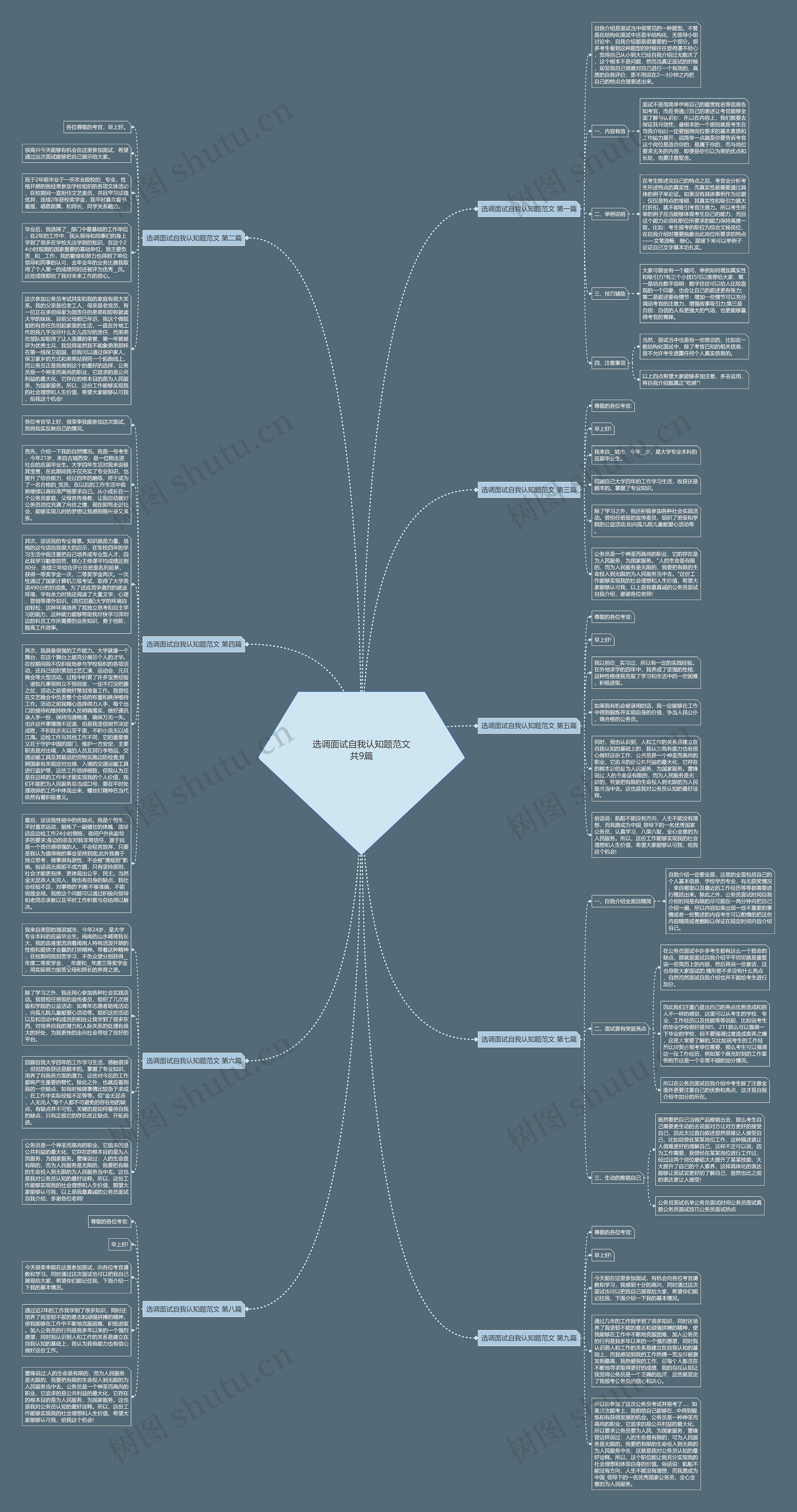 选调面试自我认知题范文共9篇思维导图