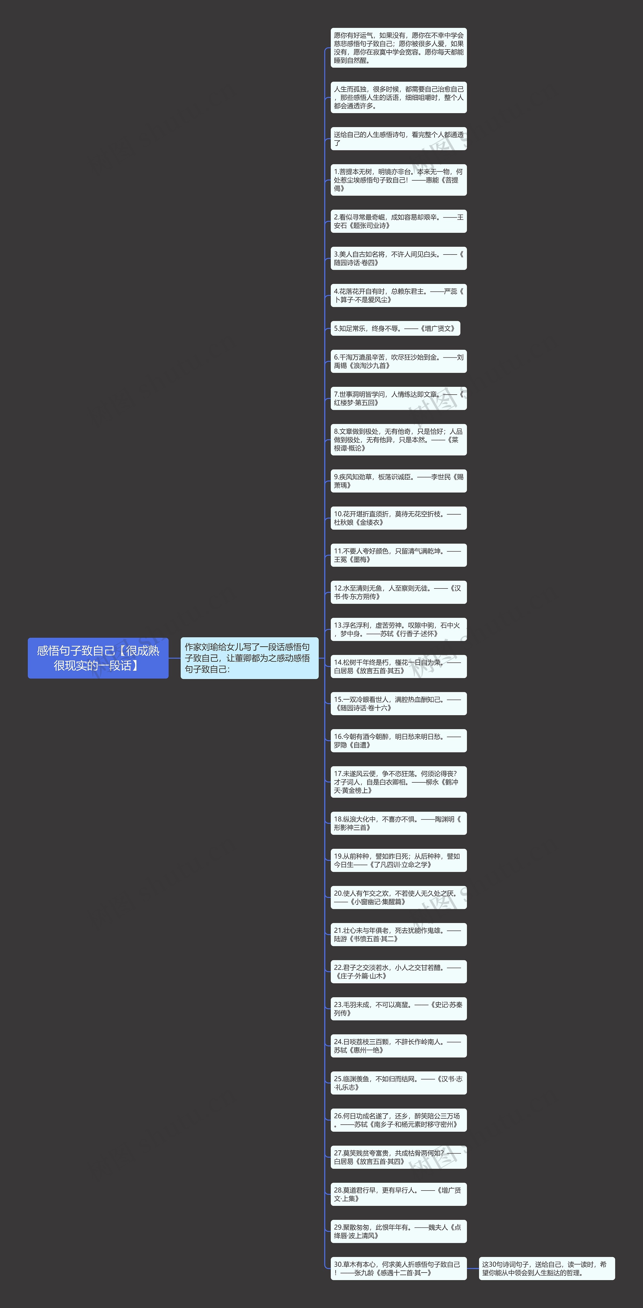 感悟句子致自己【很成熟很现实的一段话】思维导图