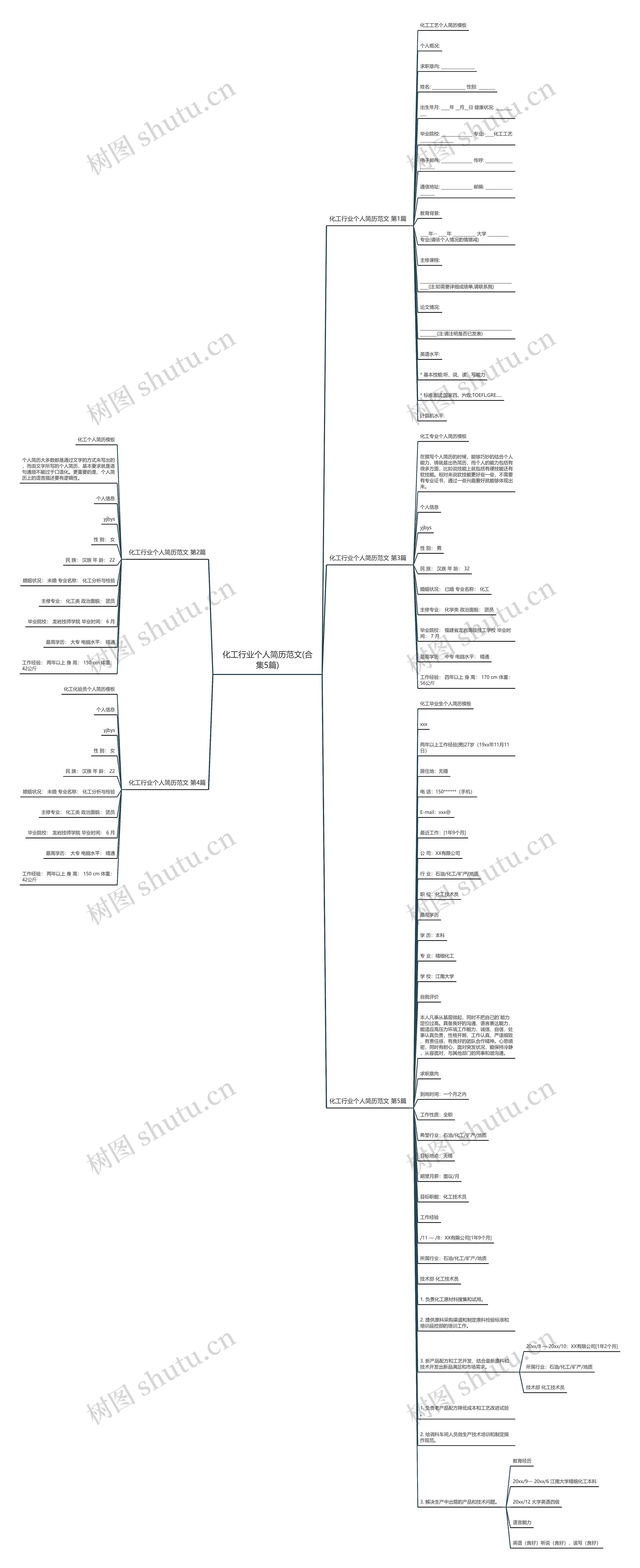 化工行业个人简历范文(合集5篇)思维导图