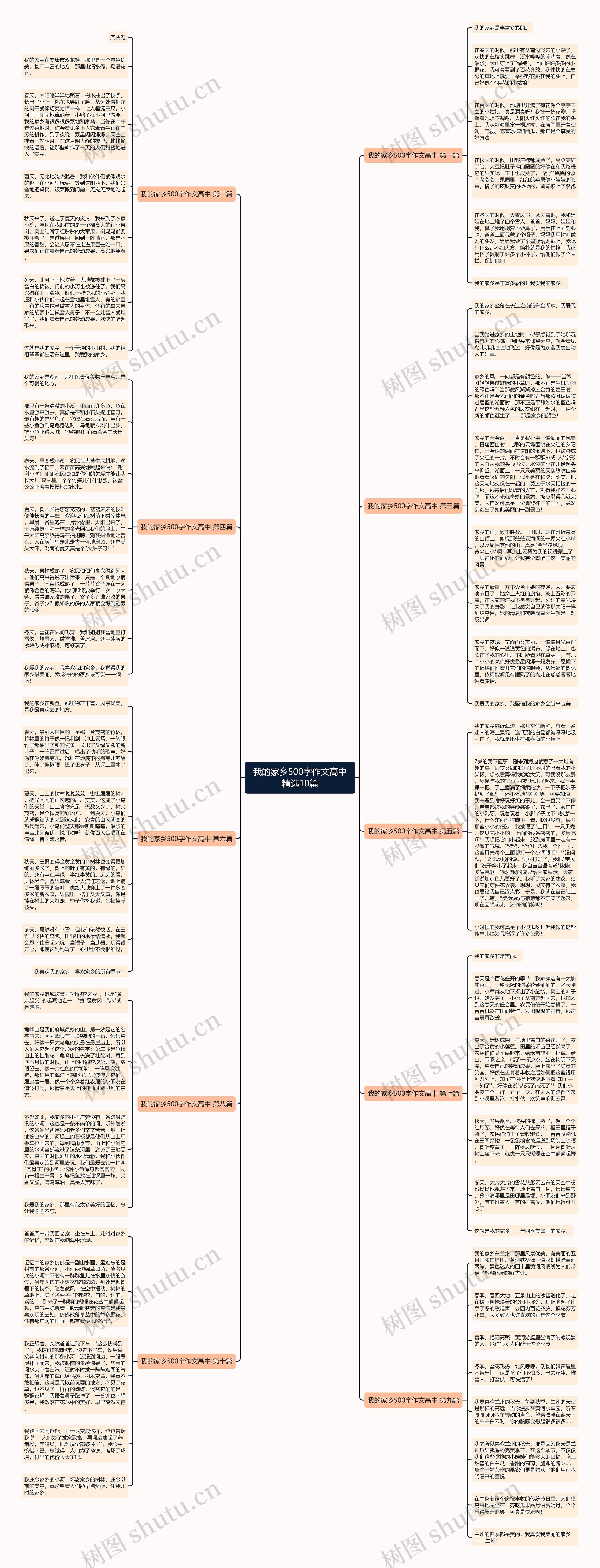 我的家乡500字作文高中精选10篇思维导图