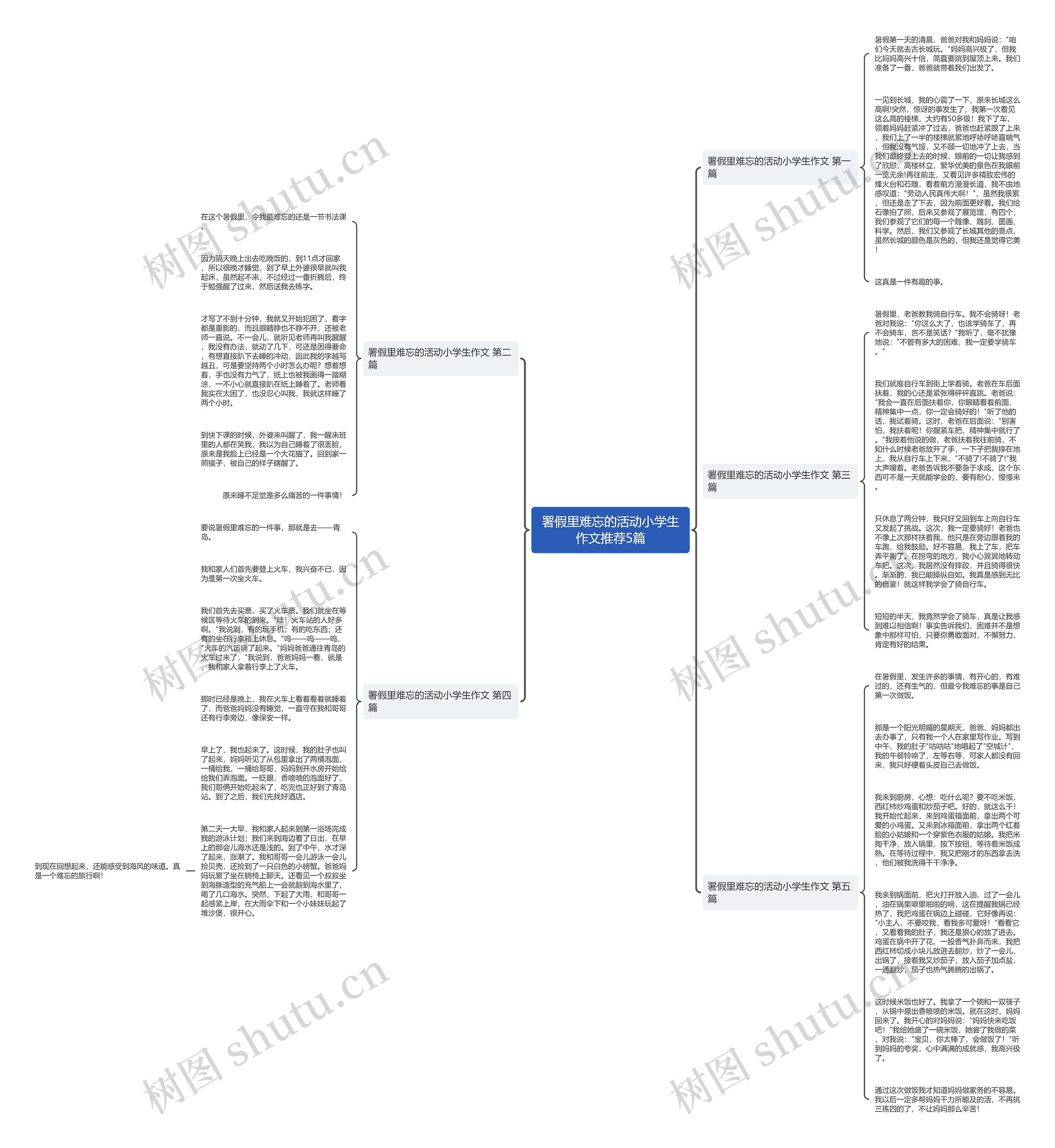 署假里难忘的活动小学生作文推荐5篇思维导图