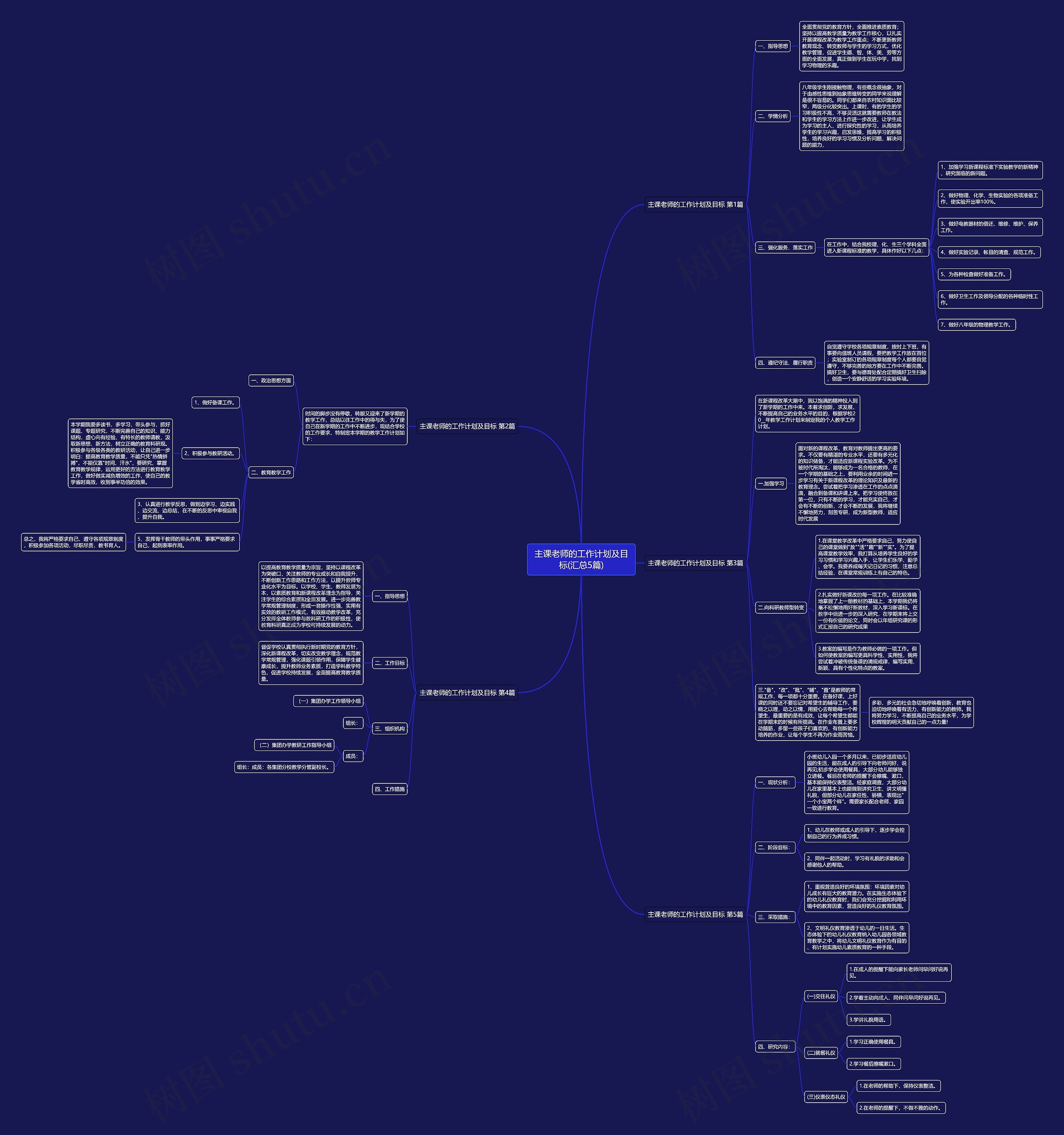 主课老师的工作计划及目标(汇总5篇)思维导图