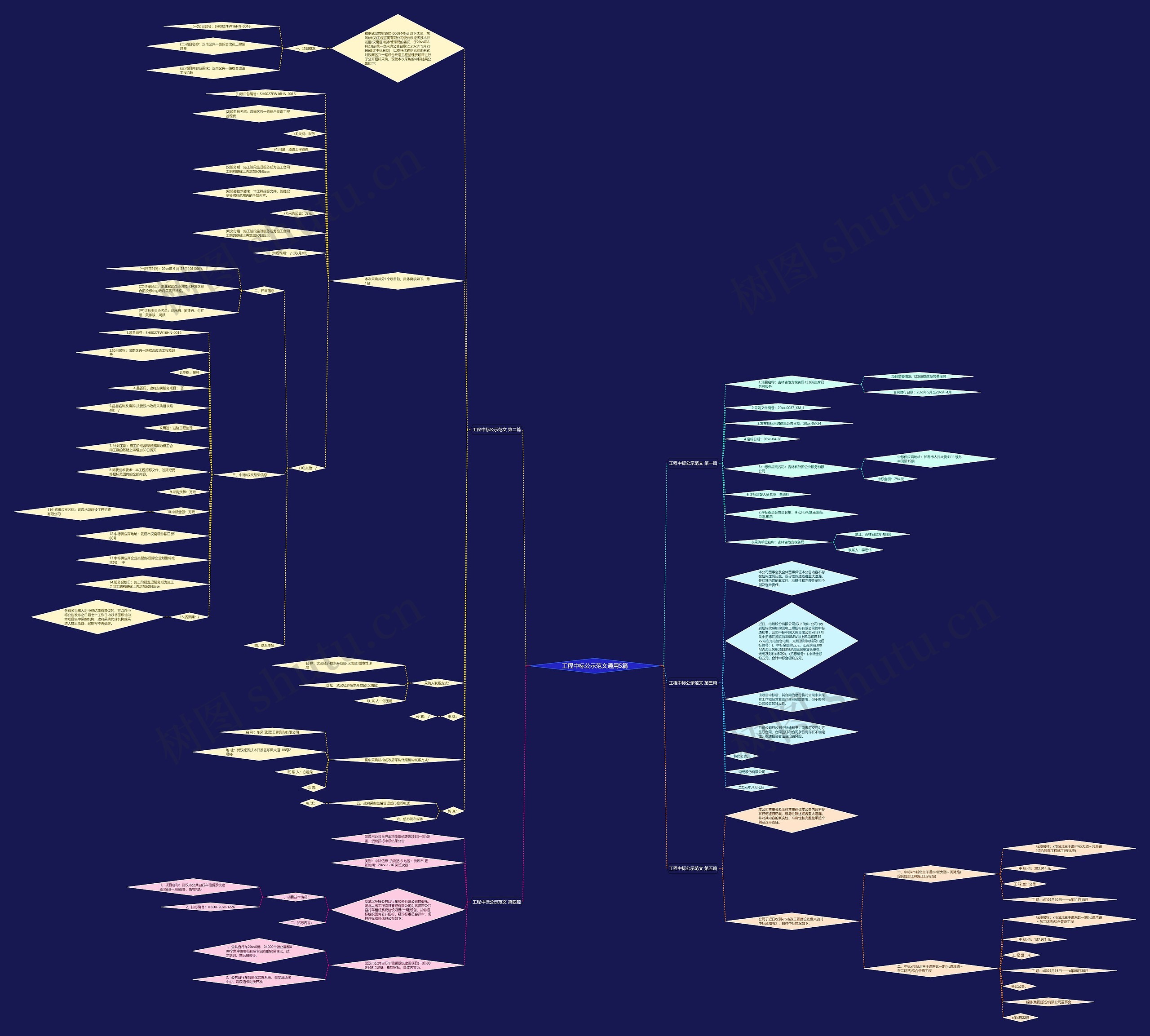 工程中标公示范文通用5篇思维导图