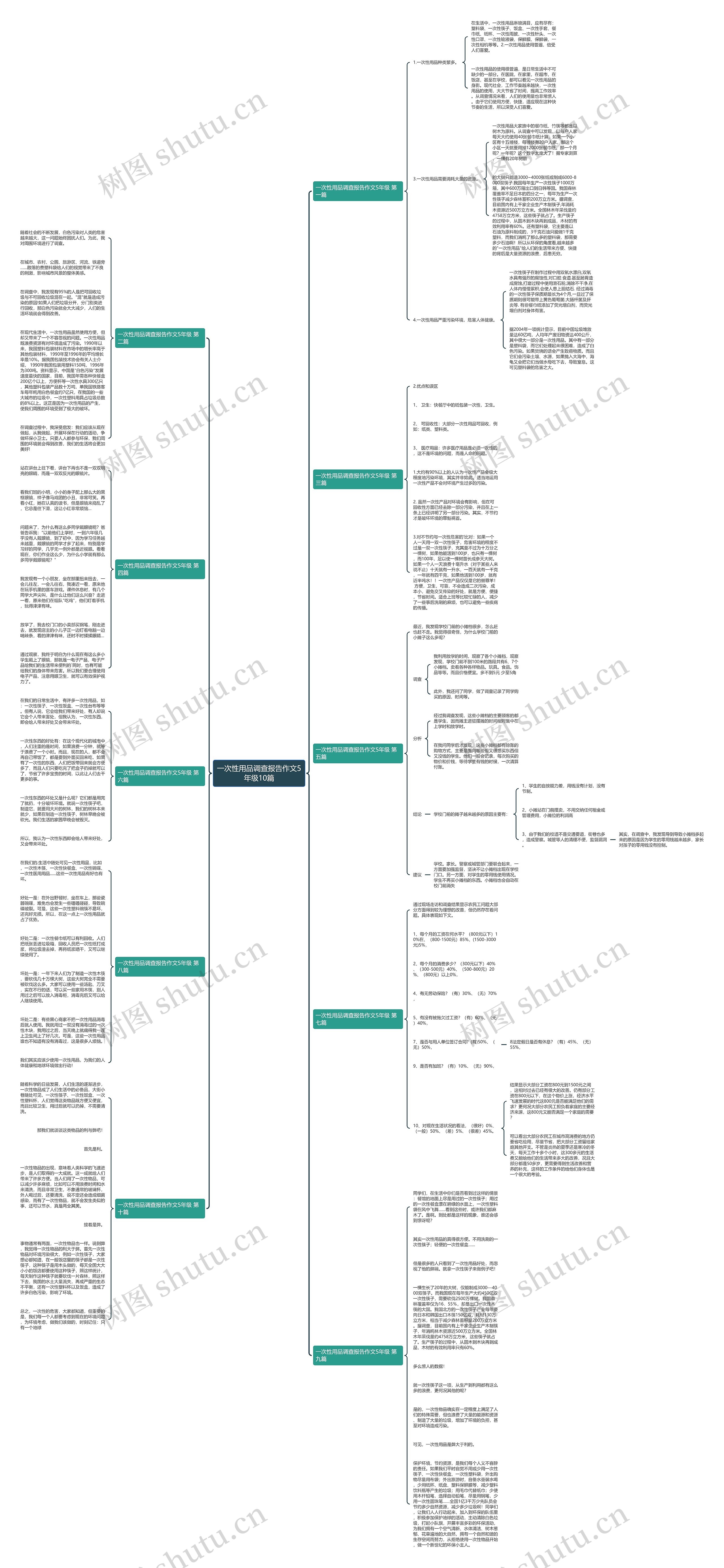 一次性用品调查报告作文5年级10篇思维导图