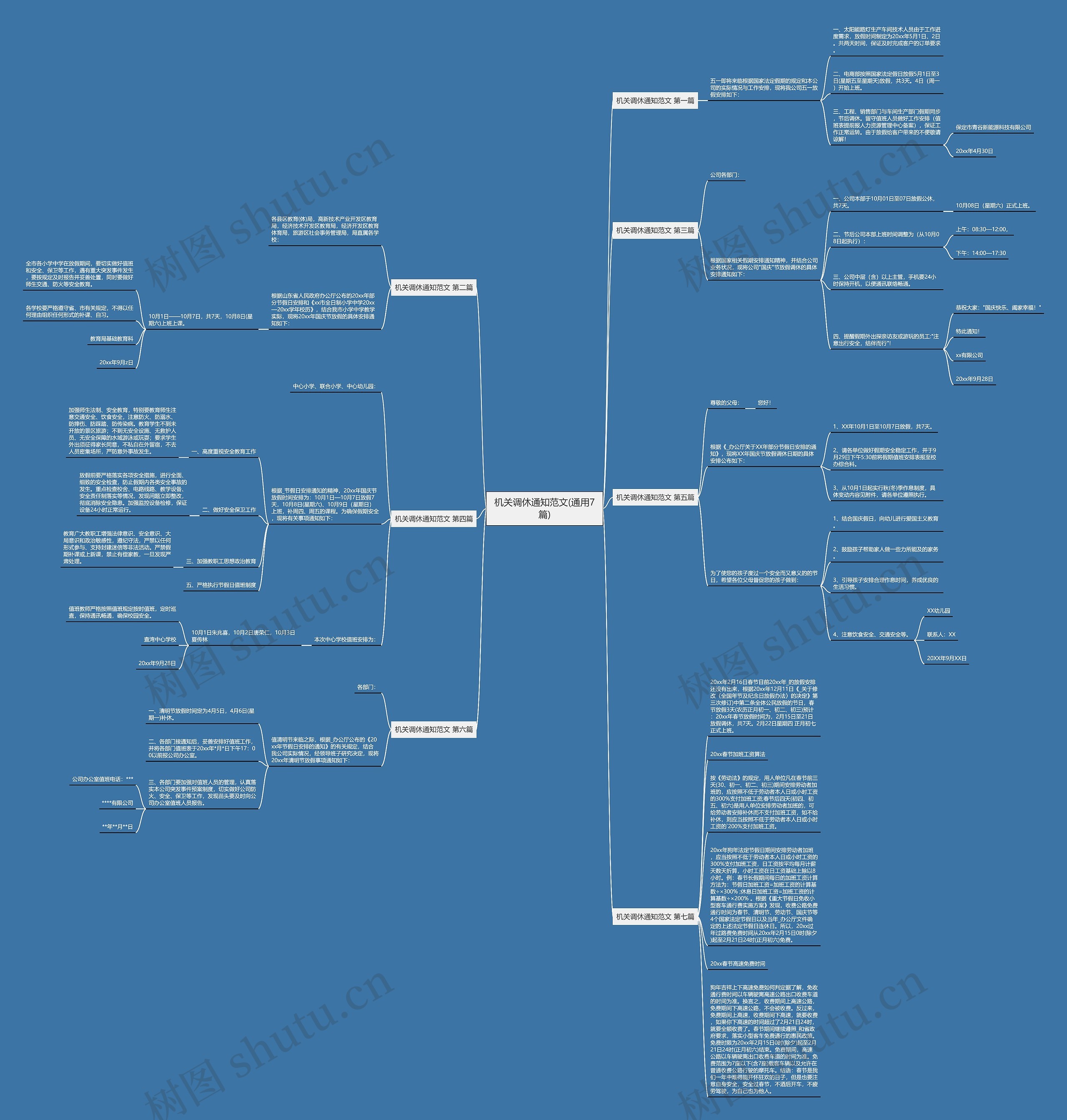 机关调休通知范文(通用7篇)思维导图