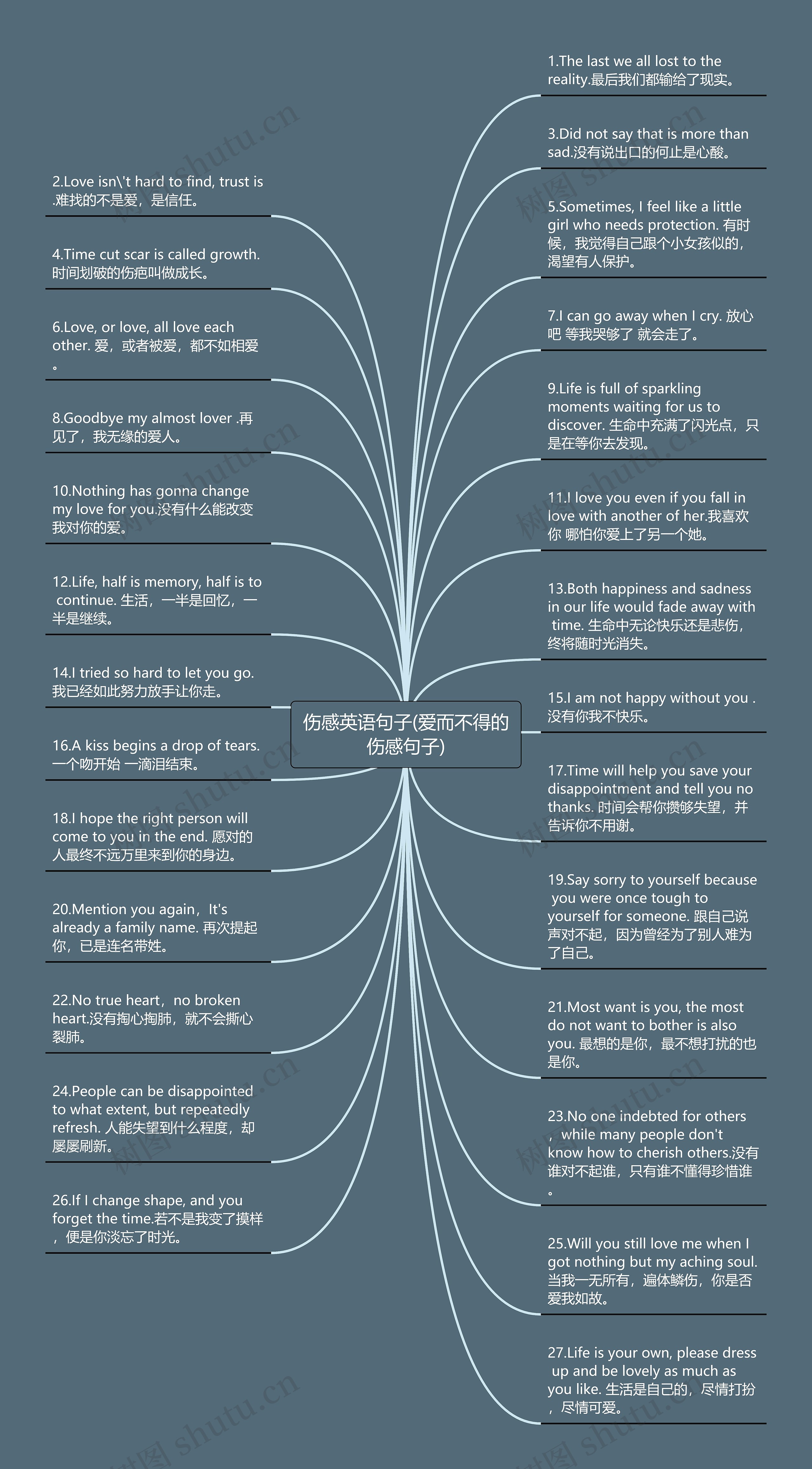 伤感英语句子(爱而不得的伤感句子)思维导图