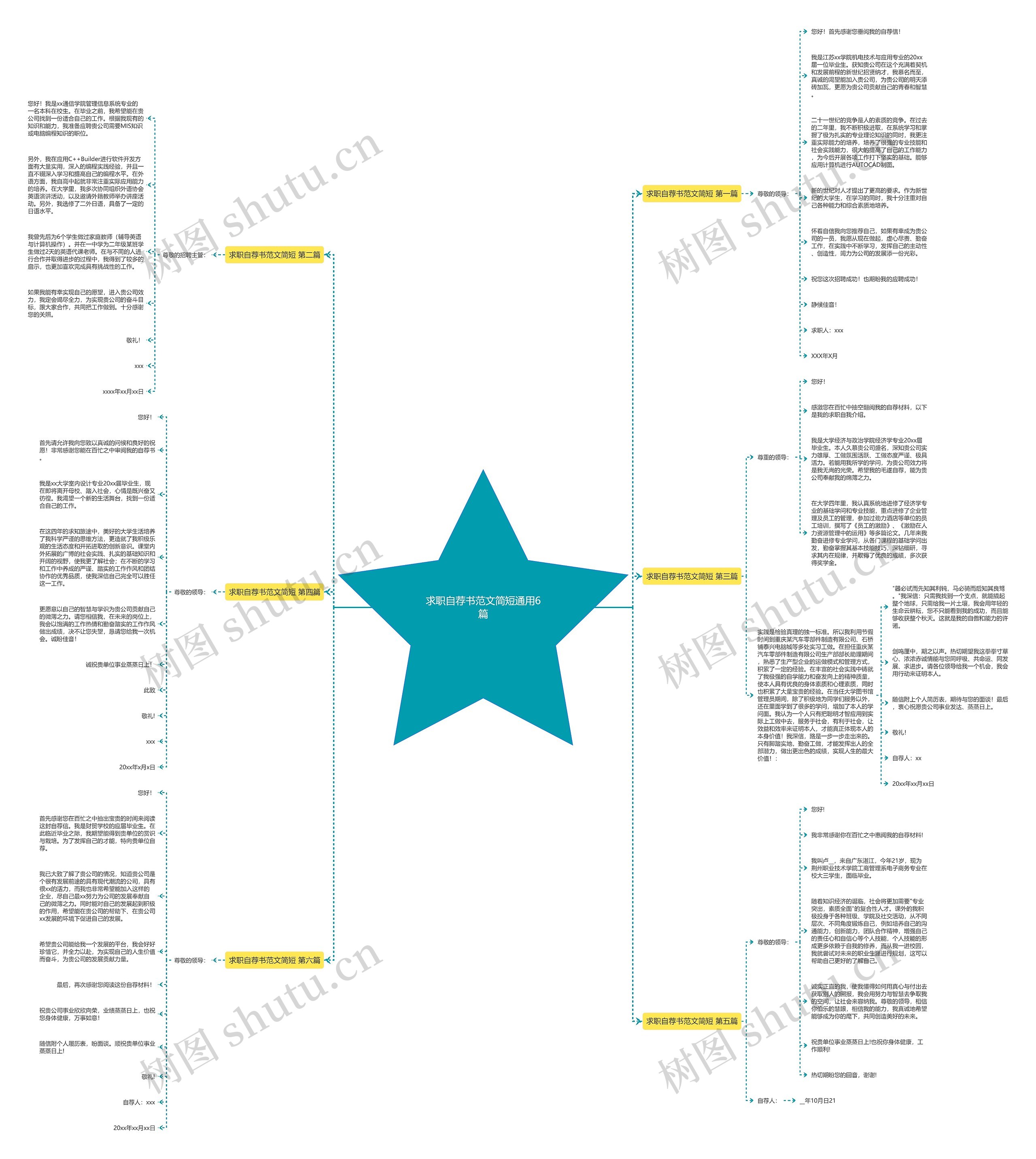 求职自荐书范文简短通用6篇思维导图