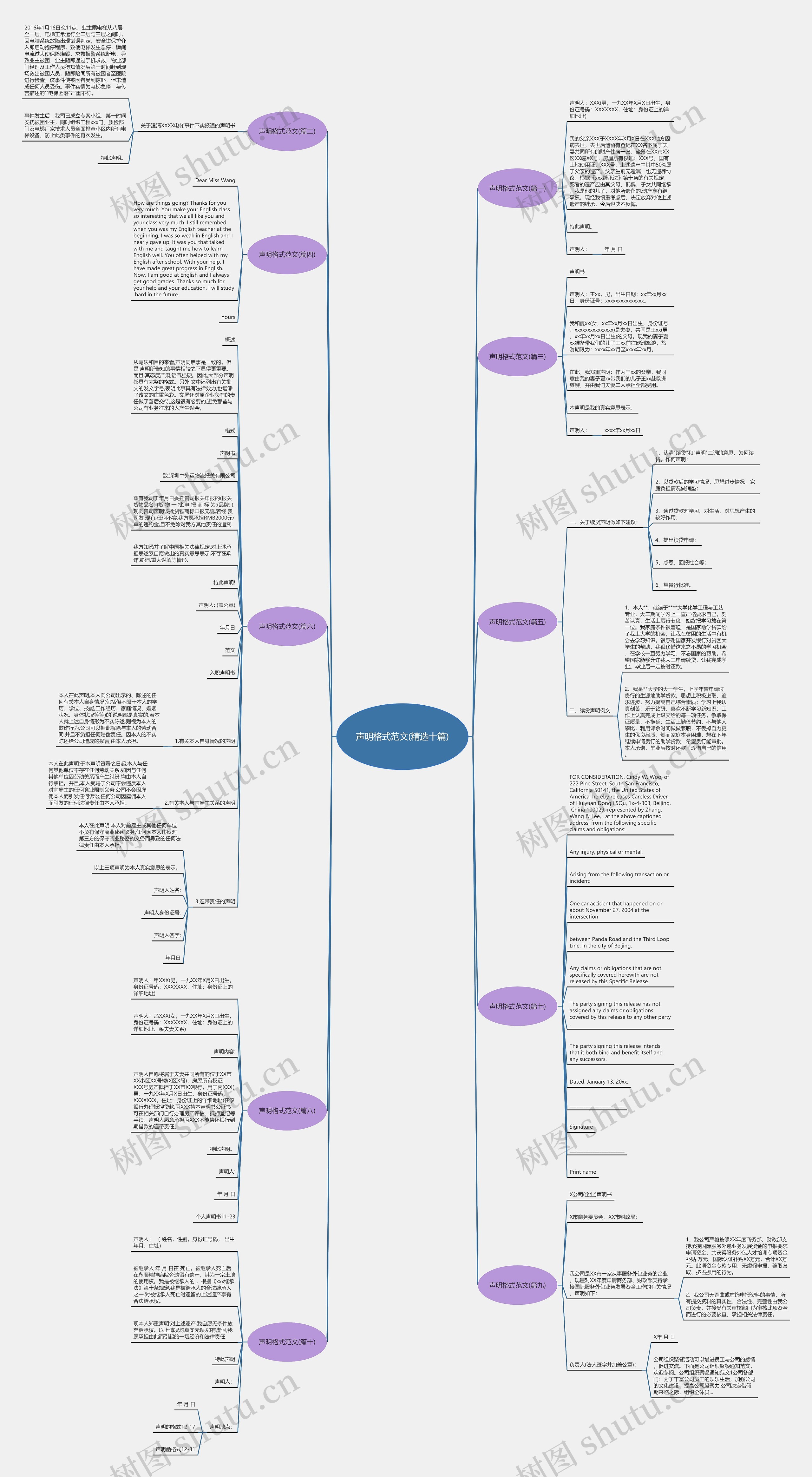 声明格式范文(精选十篇)思维导图