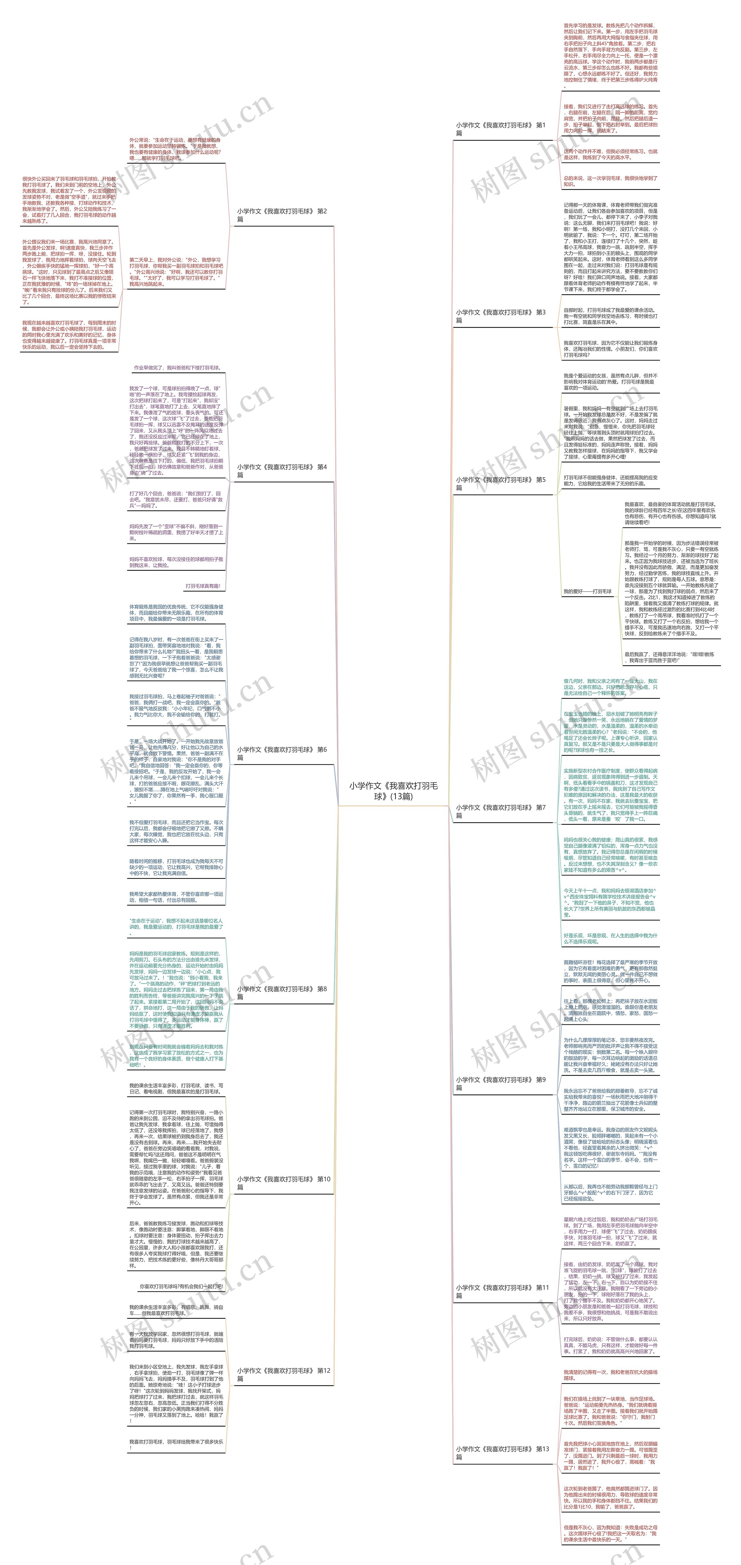 小学作文《我喜欢打羽毛球》(13篇)思维导图