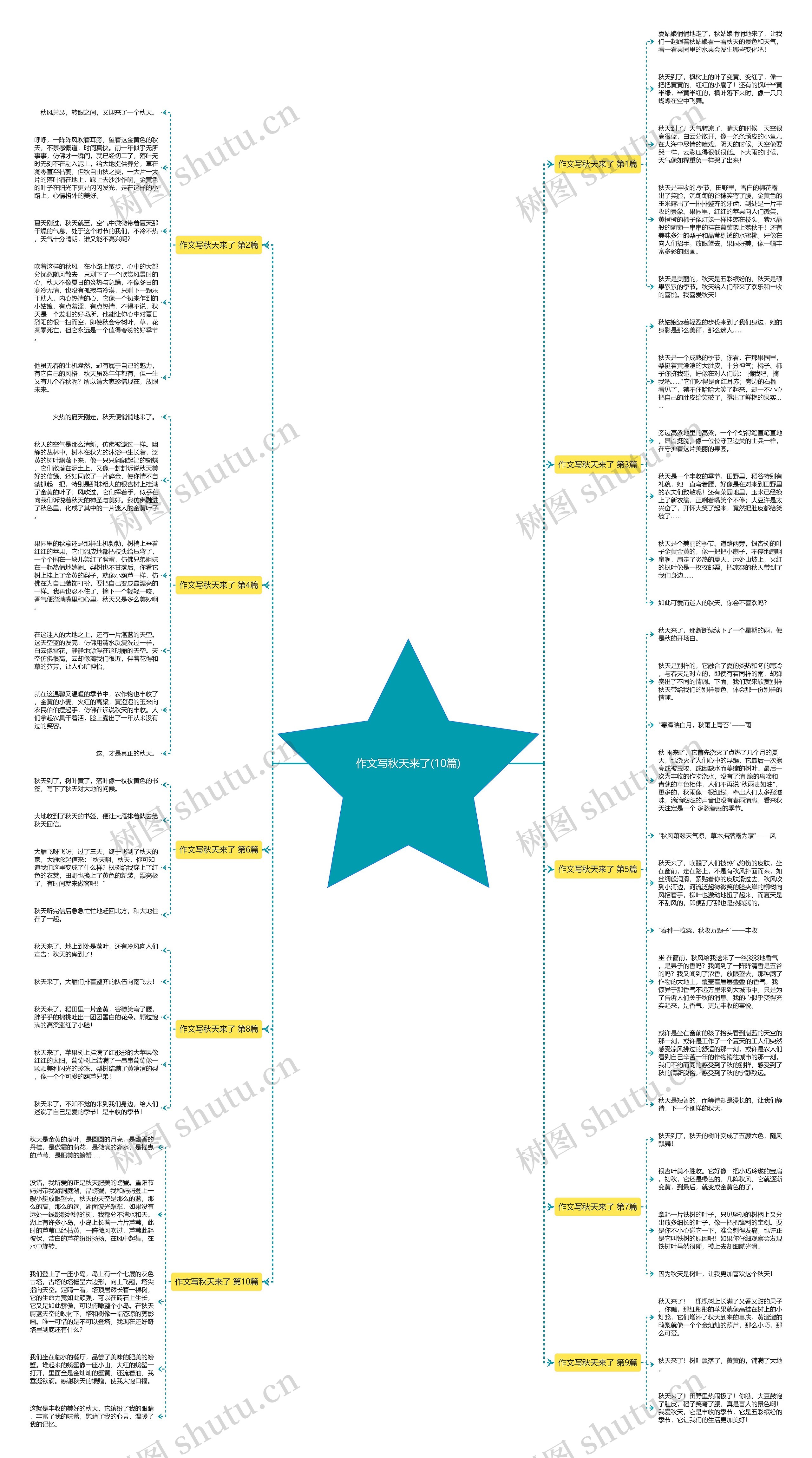 作文写秋天来了(10篇)思维导图
