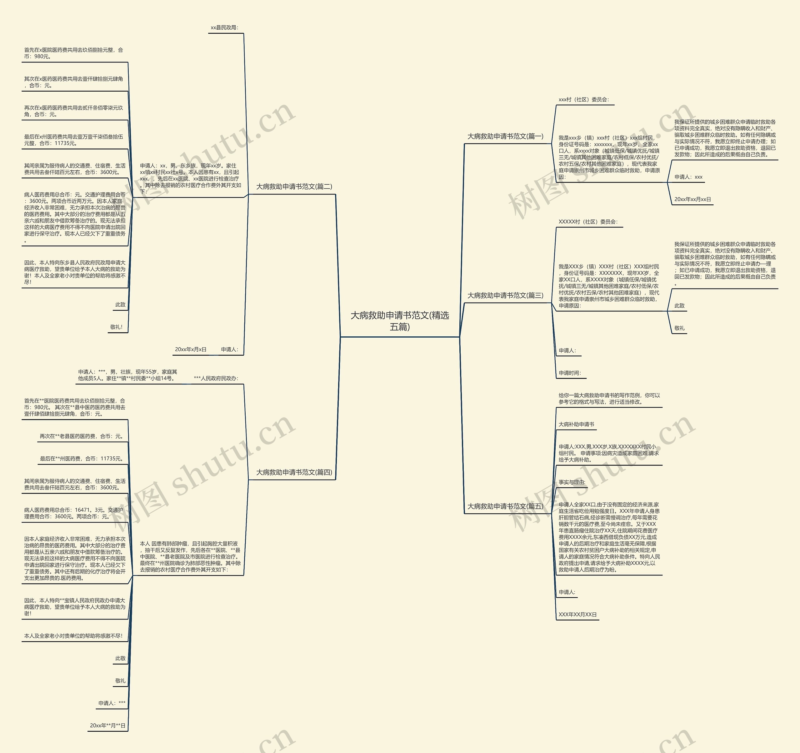 大病救助申请书范文(精选五篇)思维导图