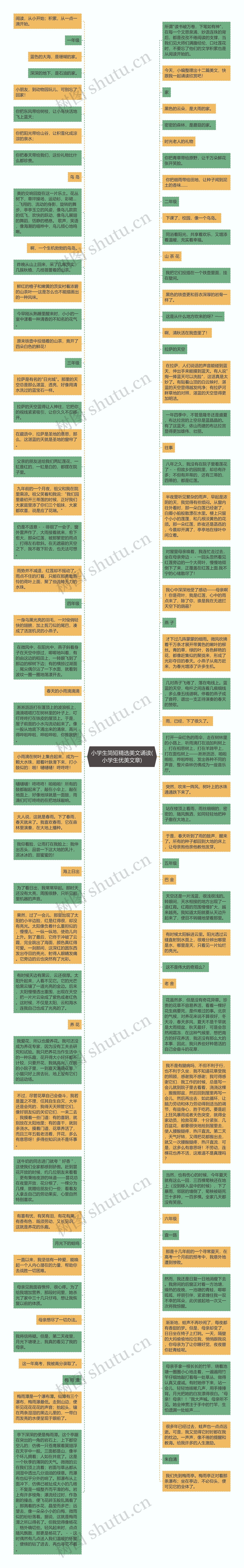 小学生简短精选美文诵读(小学生优美文章)思维导图