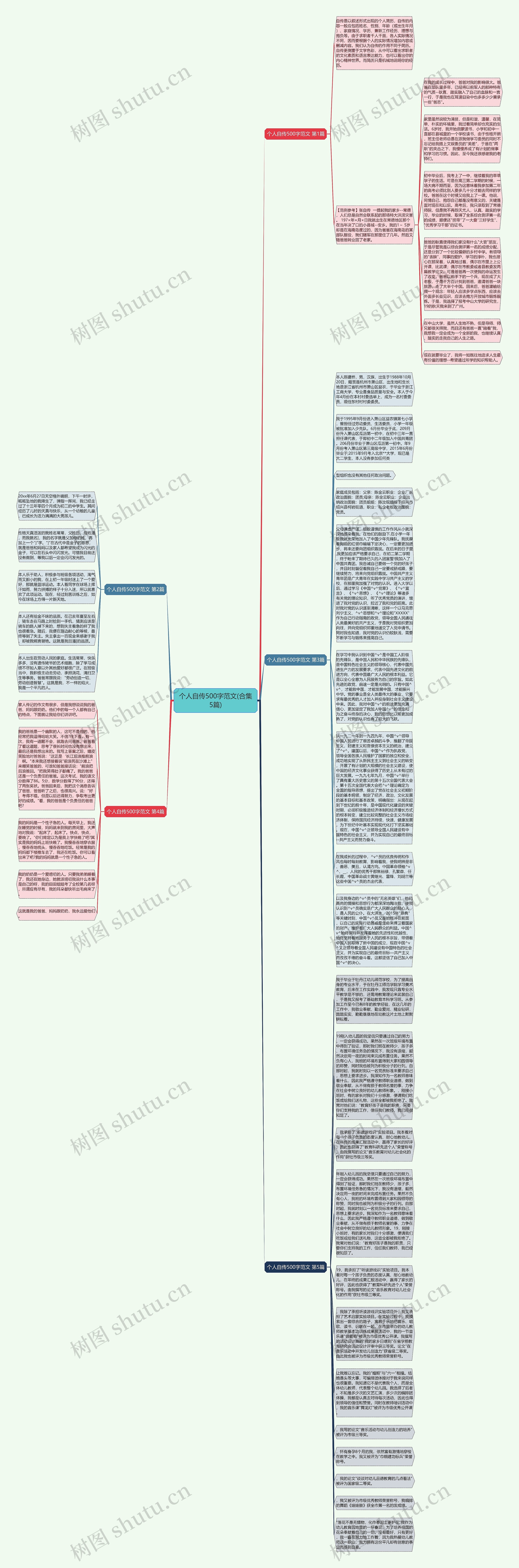 个人自传500字范文(合集5篇)思维导图