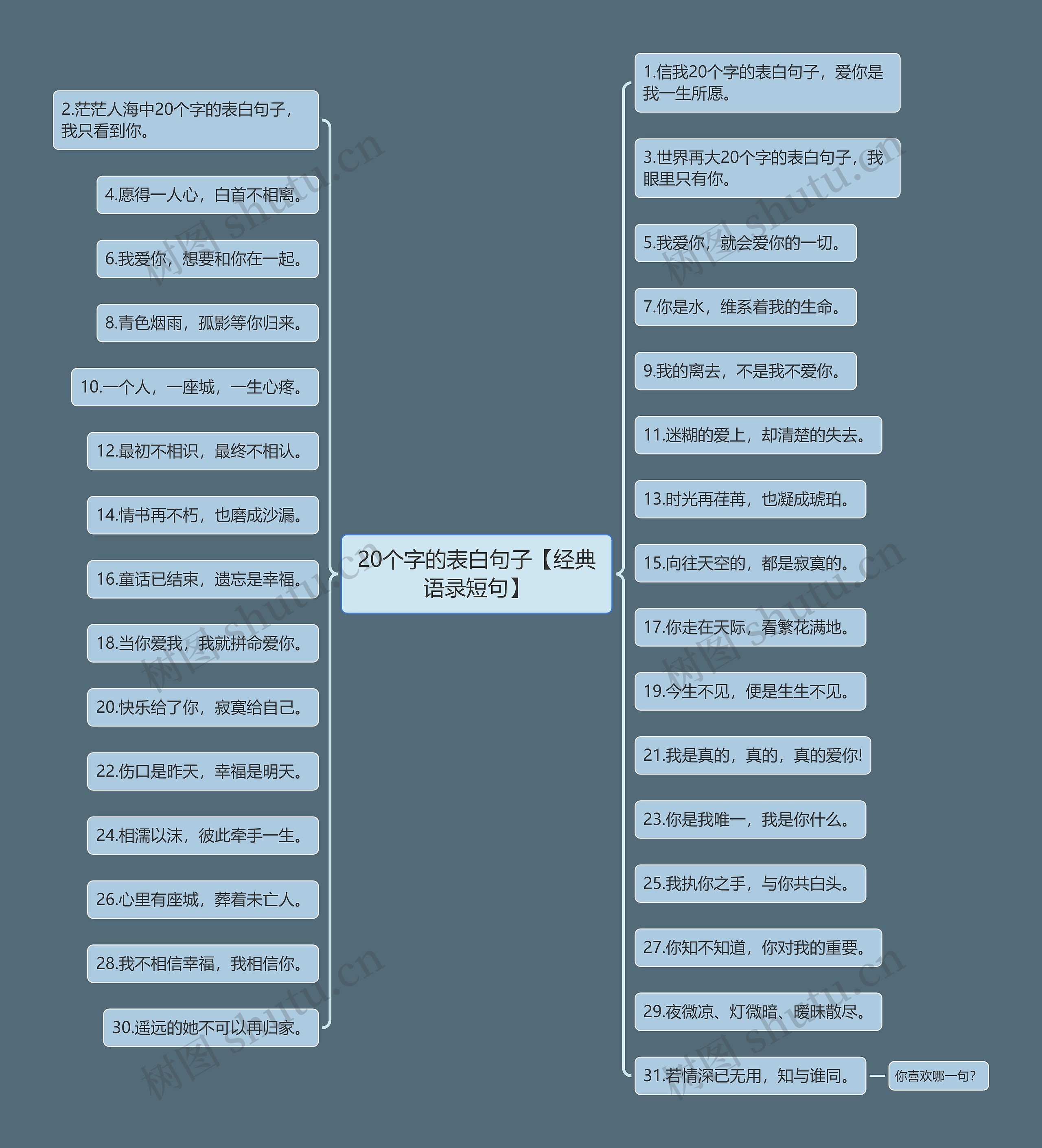 20个字的表白句子【经典语录短句】思维导图