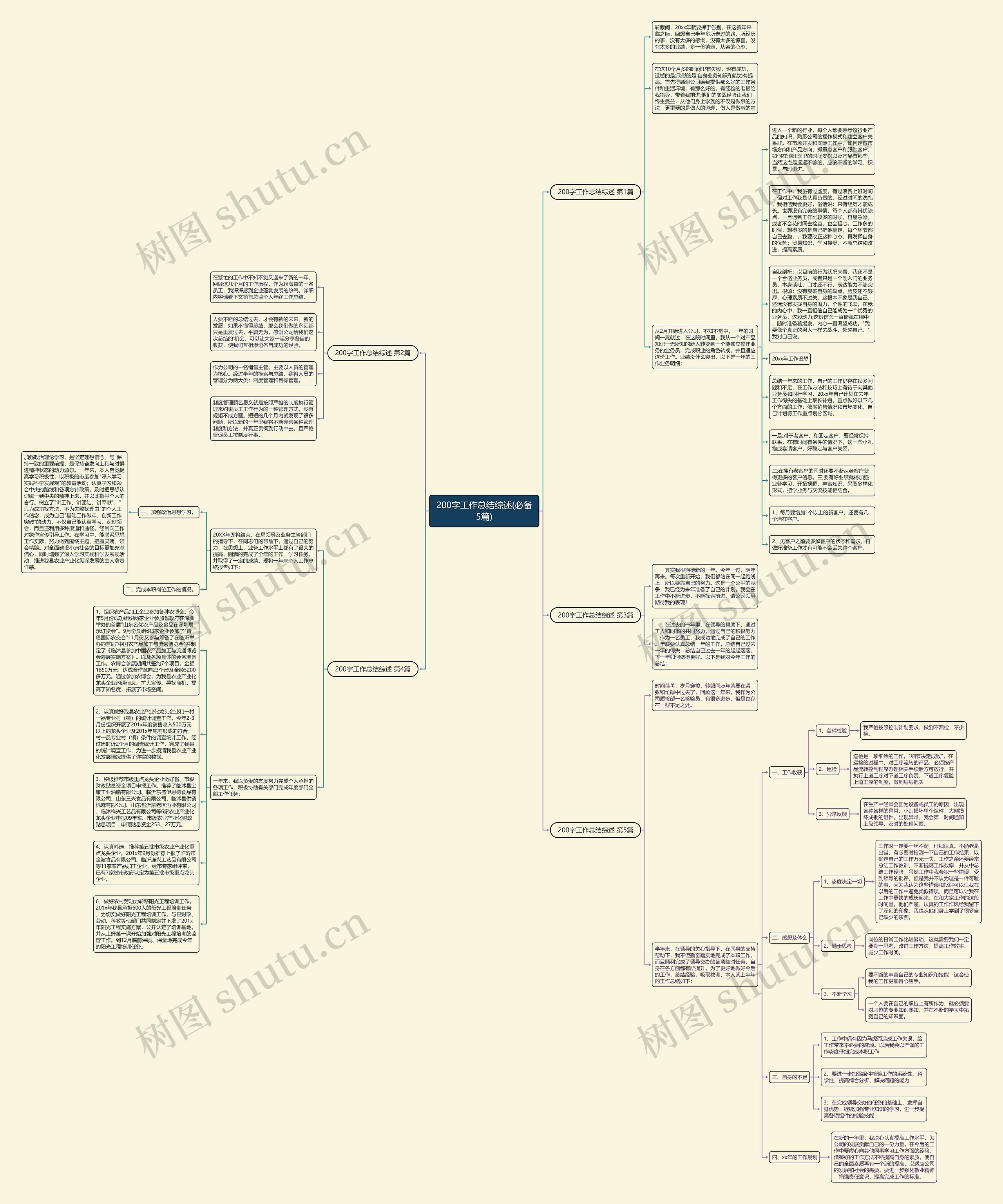 200字工作总结综述(必备5篇)思维导图