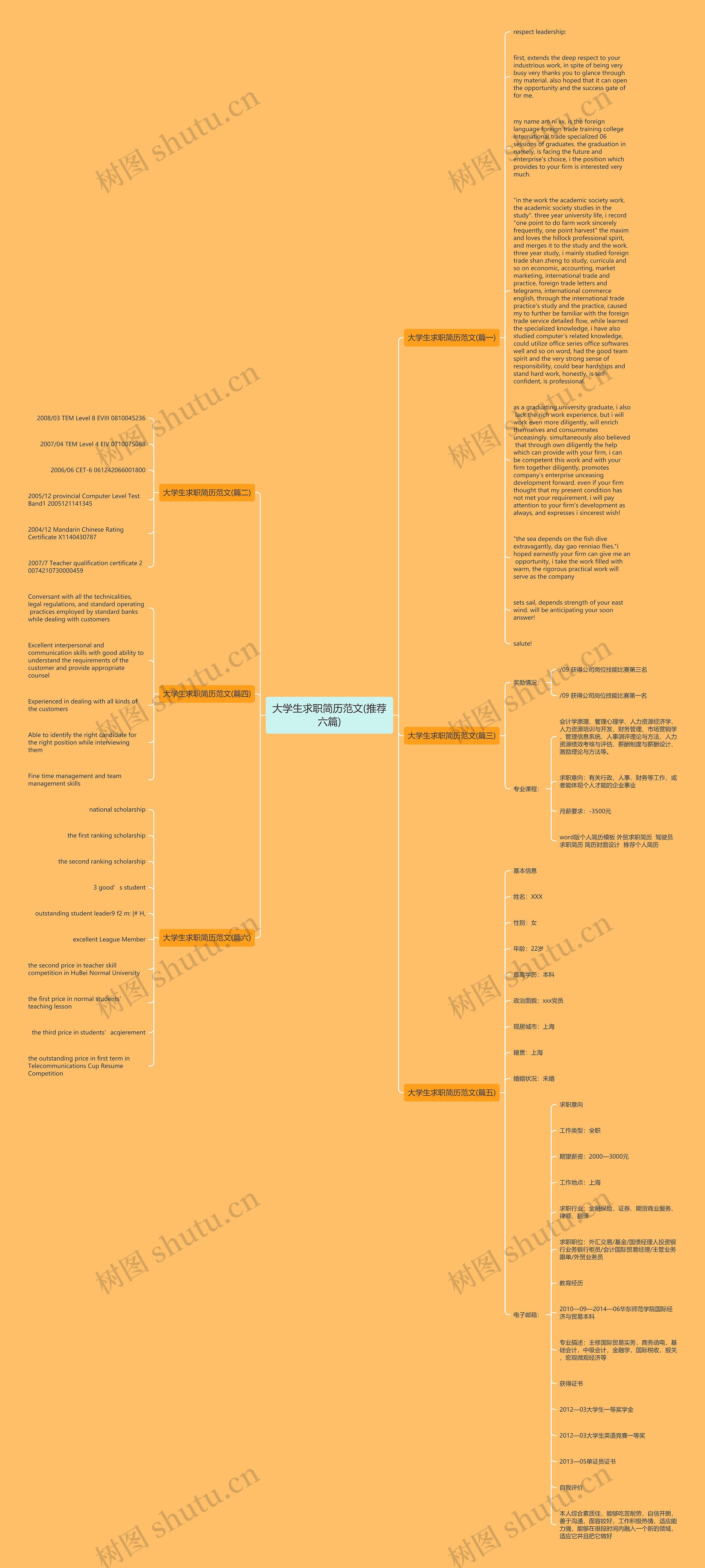 大学生求职简历范文(推荐六篇)思维导图