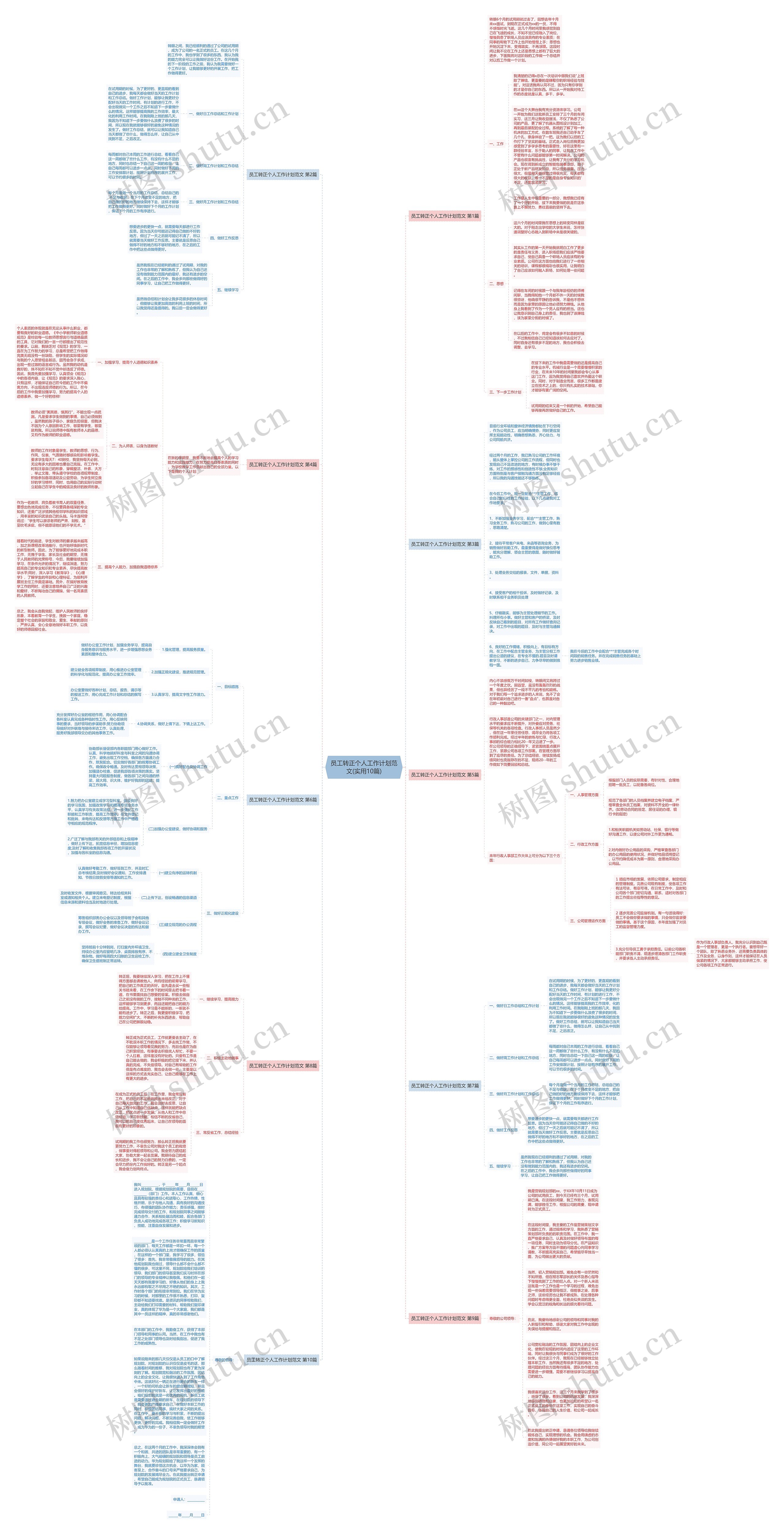 员工转正个人工作计划范文(实用10篇)思维导图