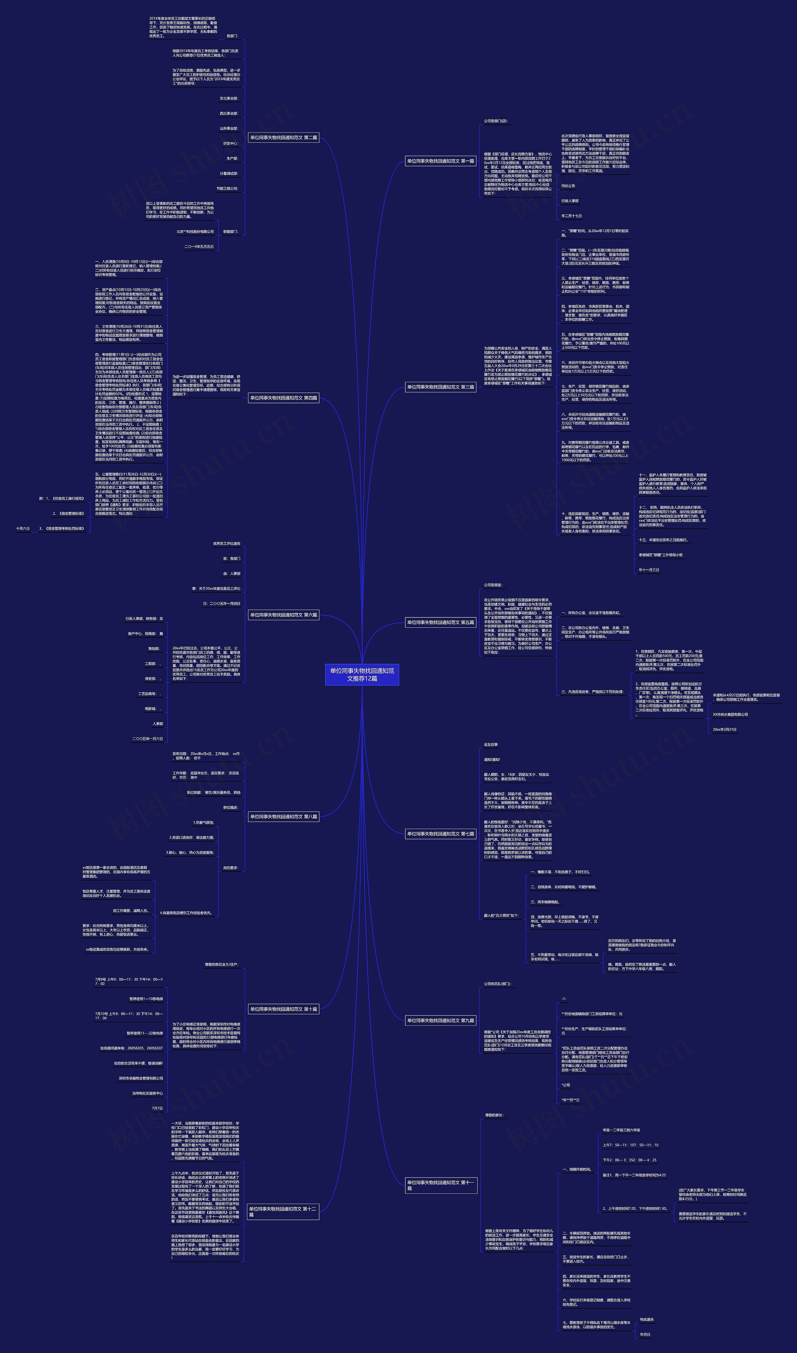 单位同事失物找回通知范文推荐12篇思维导图