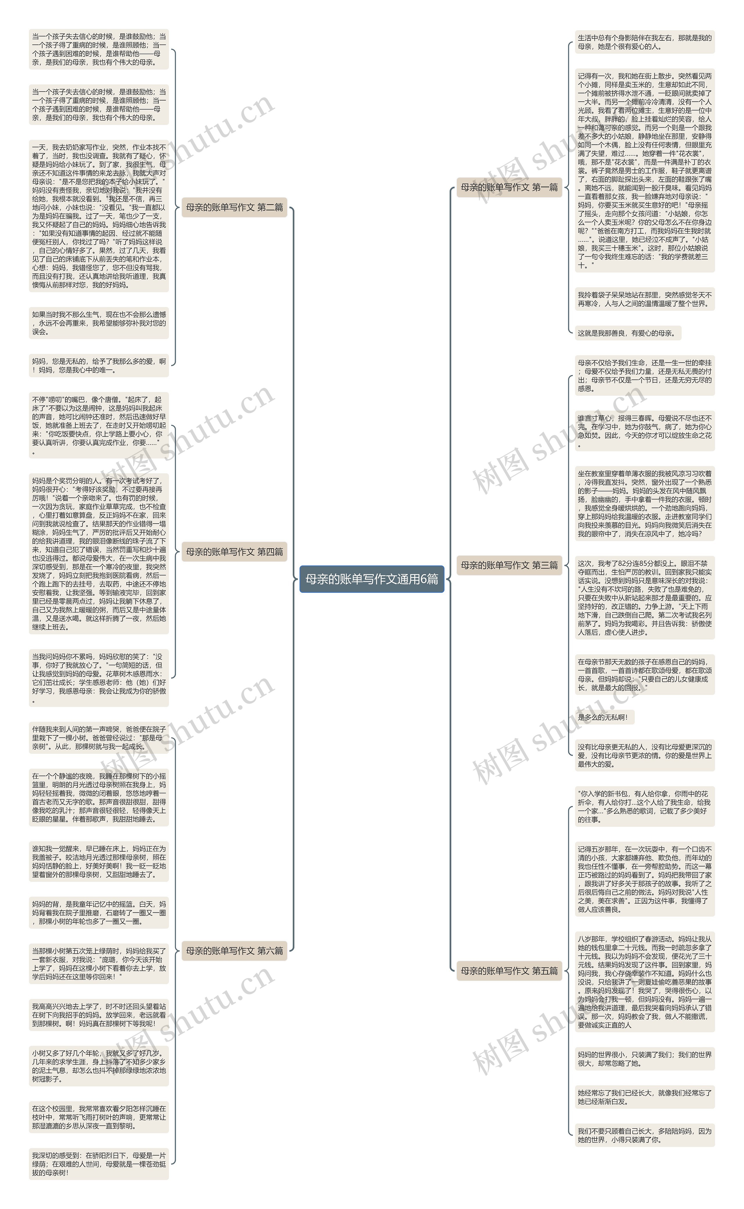 母亲的账单写作文通用6篇思维导图