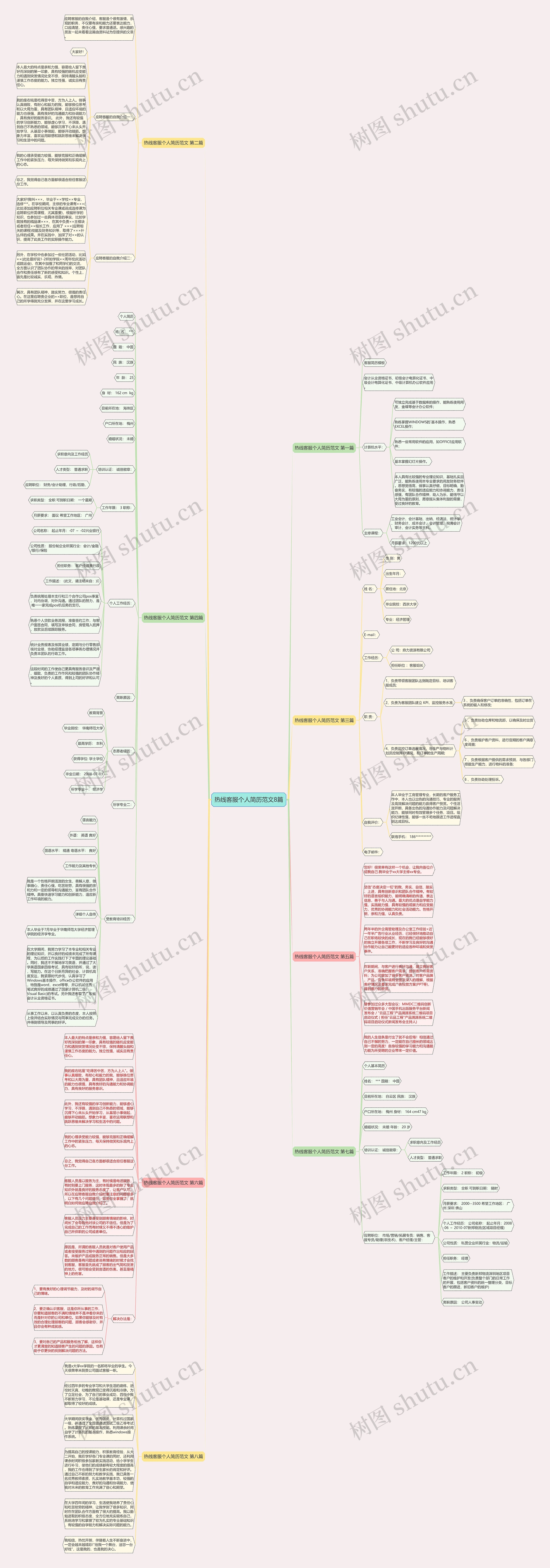热线客服个人简历范文8篇思维导图