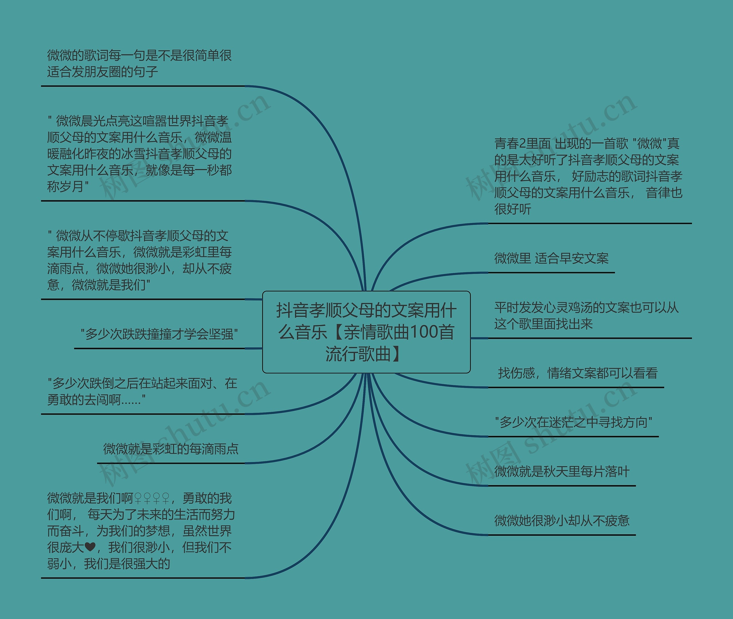 抖音孝顺父母的文案用什么音乐【亲情歌曲100首流行歌曲】思维导图