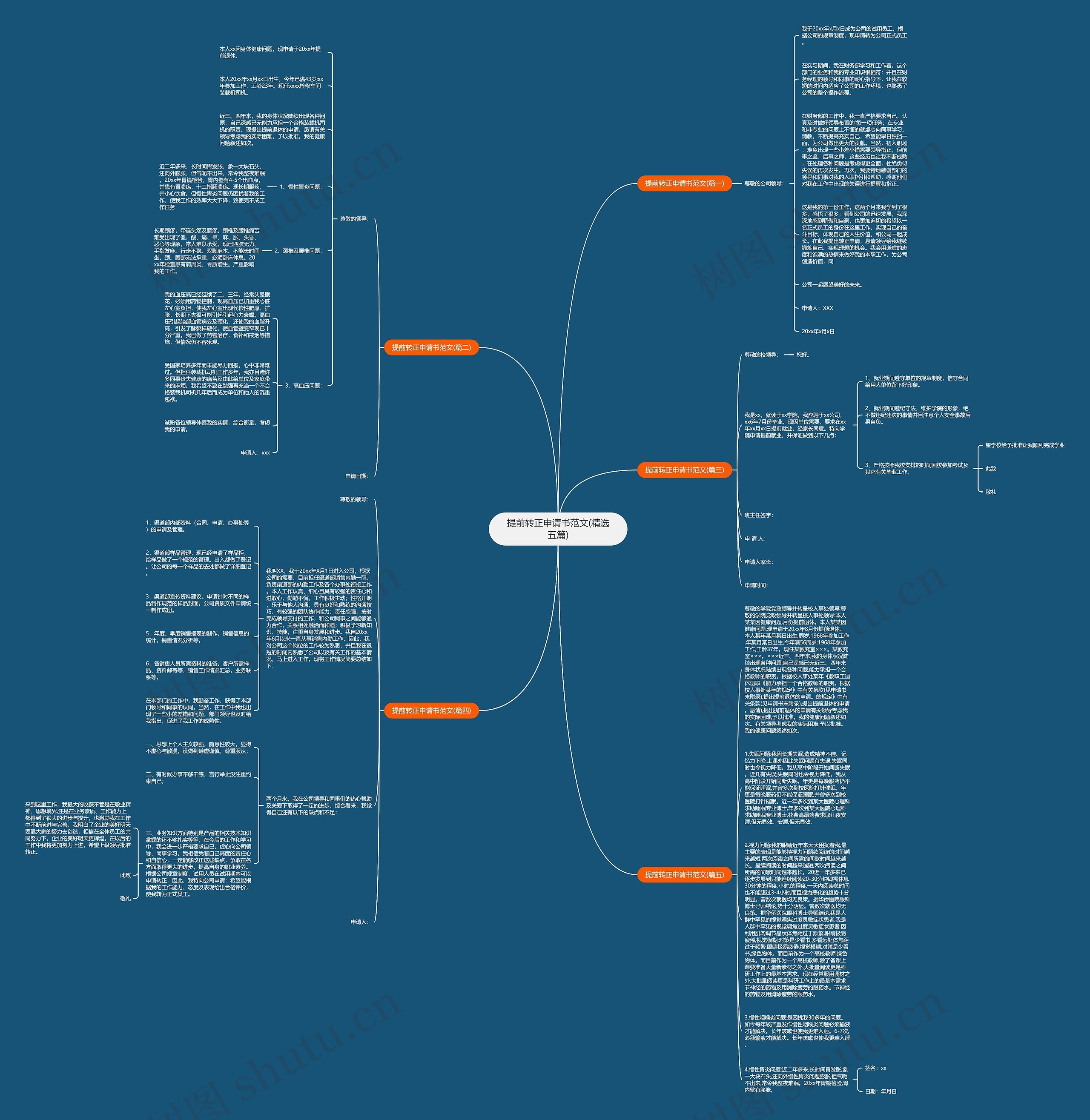 提前转正申请书范文(精选五篇)思维导图