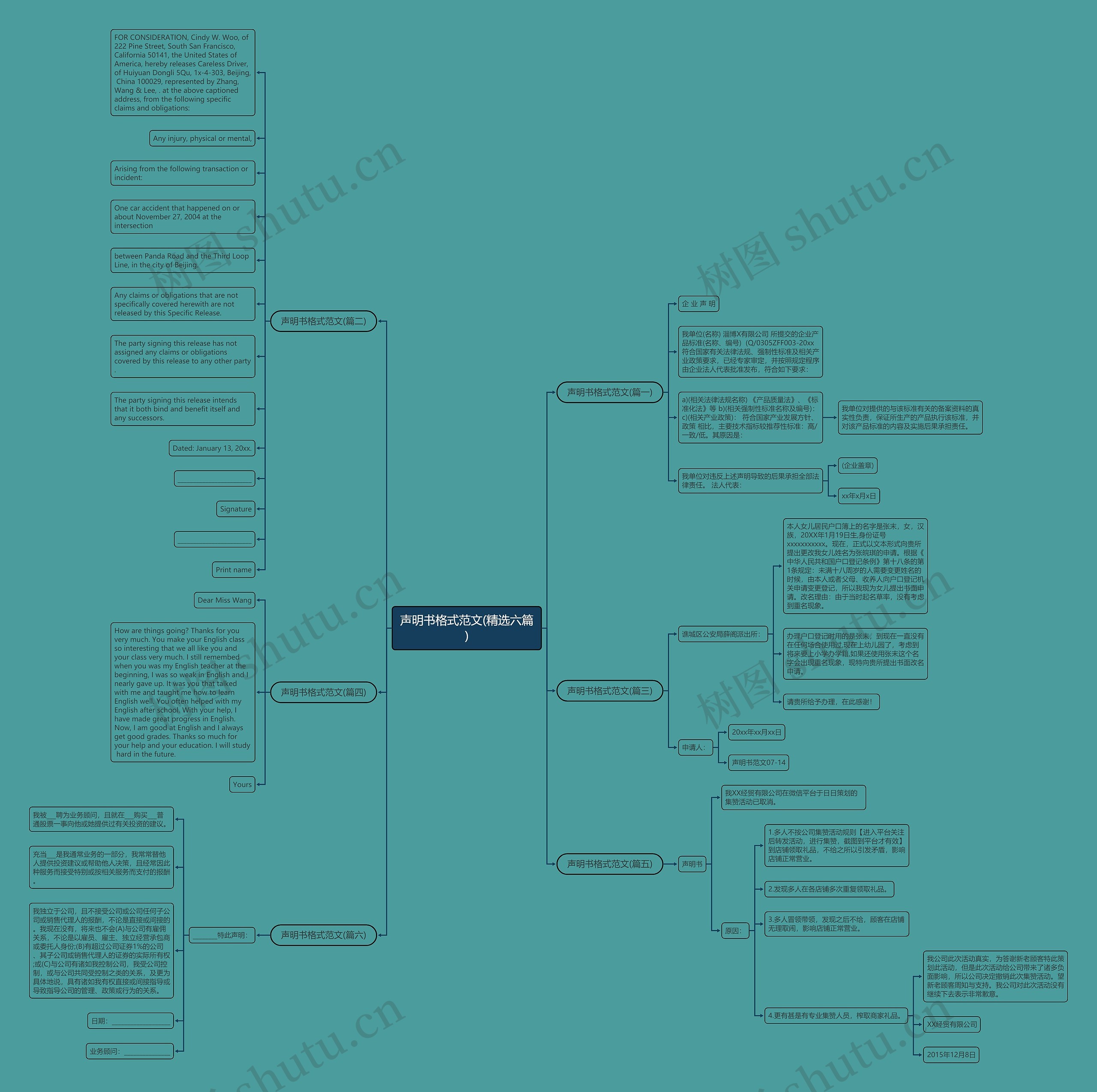 声明书格式范文(精选六篇)思维导图