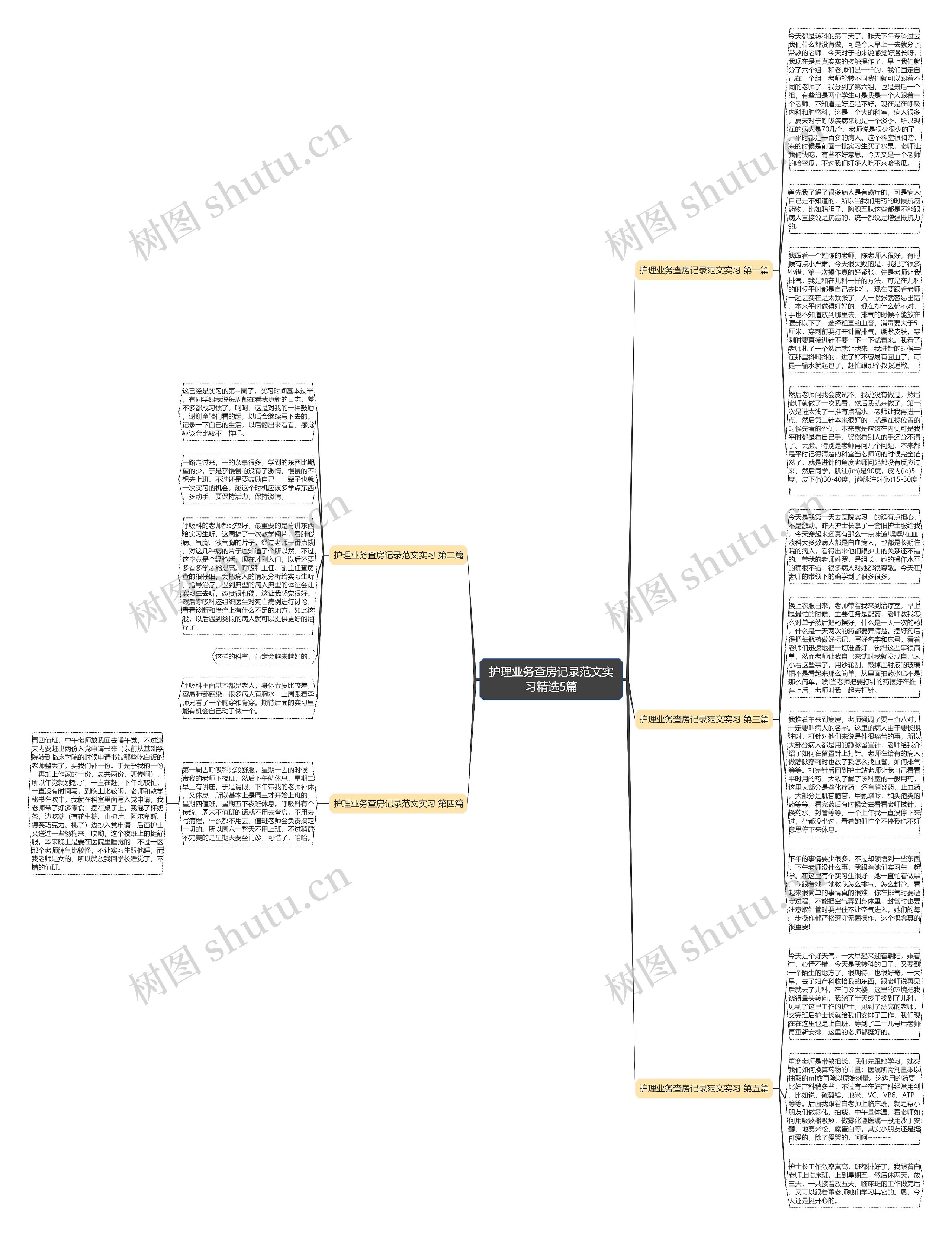 护理业务查房记录范文实习精选5篇思维导图