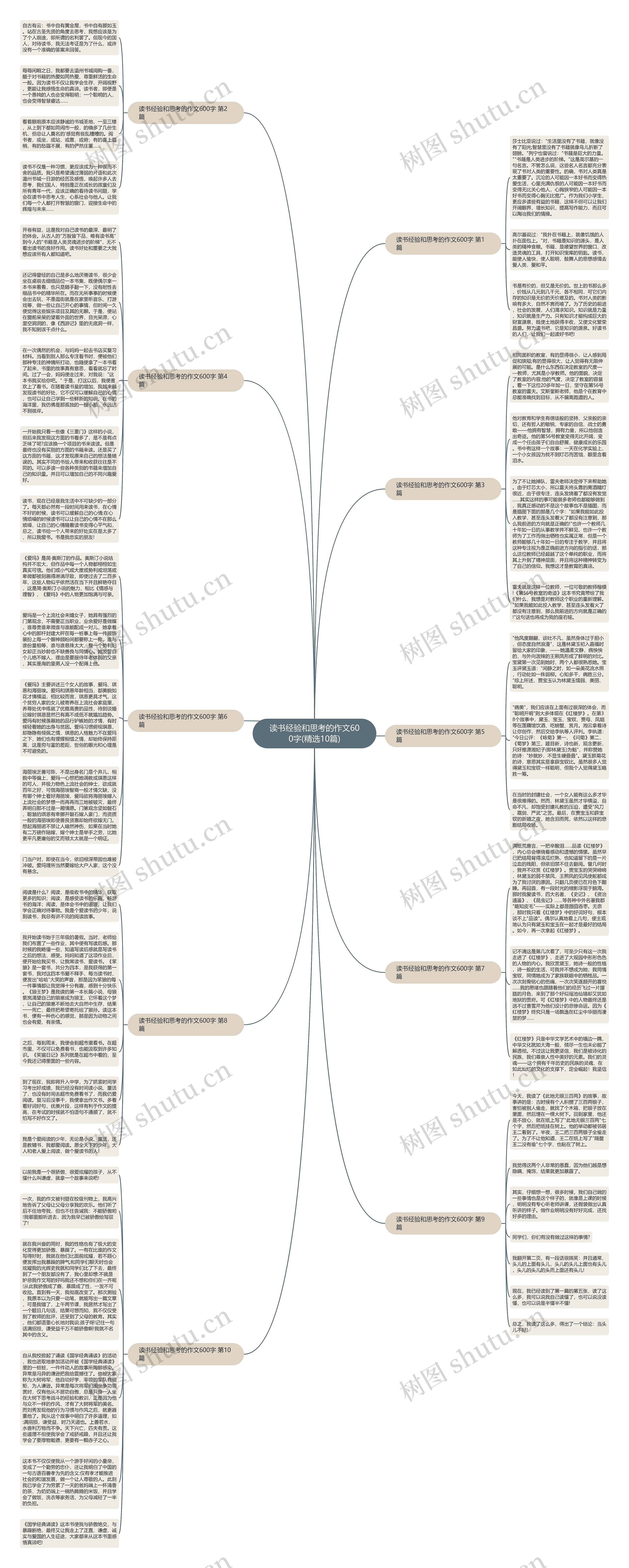读书经验和思考的作文600字(精选10篇)思维导图