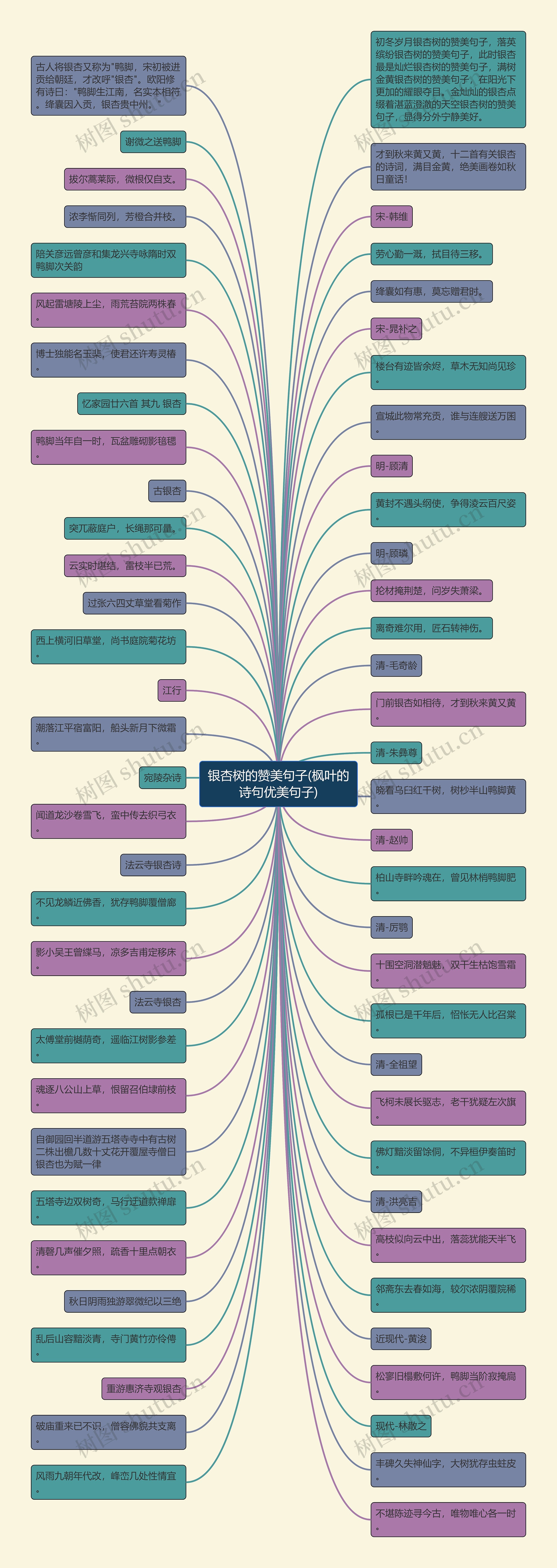 银杏树的赞美句子(枫叶的诗句优美句子)思维导图