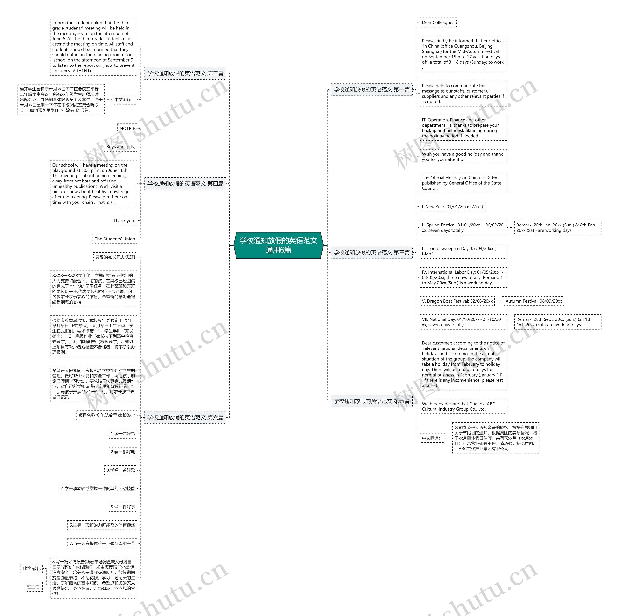 学校通知放假的英语范文通用6篇思维导图