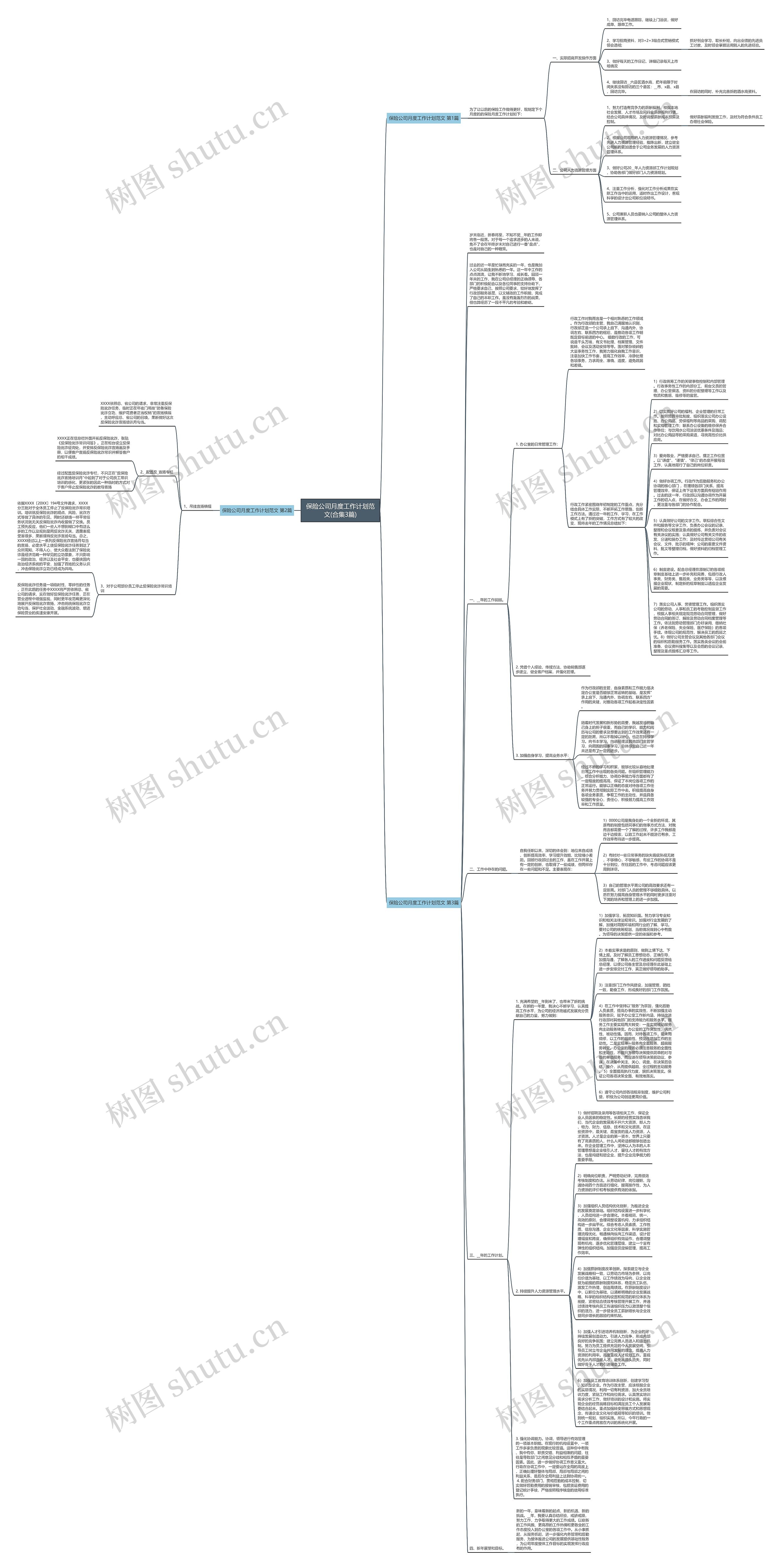 保险公司月度工作计划范文(合集3篇)思维导图