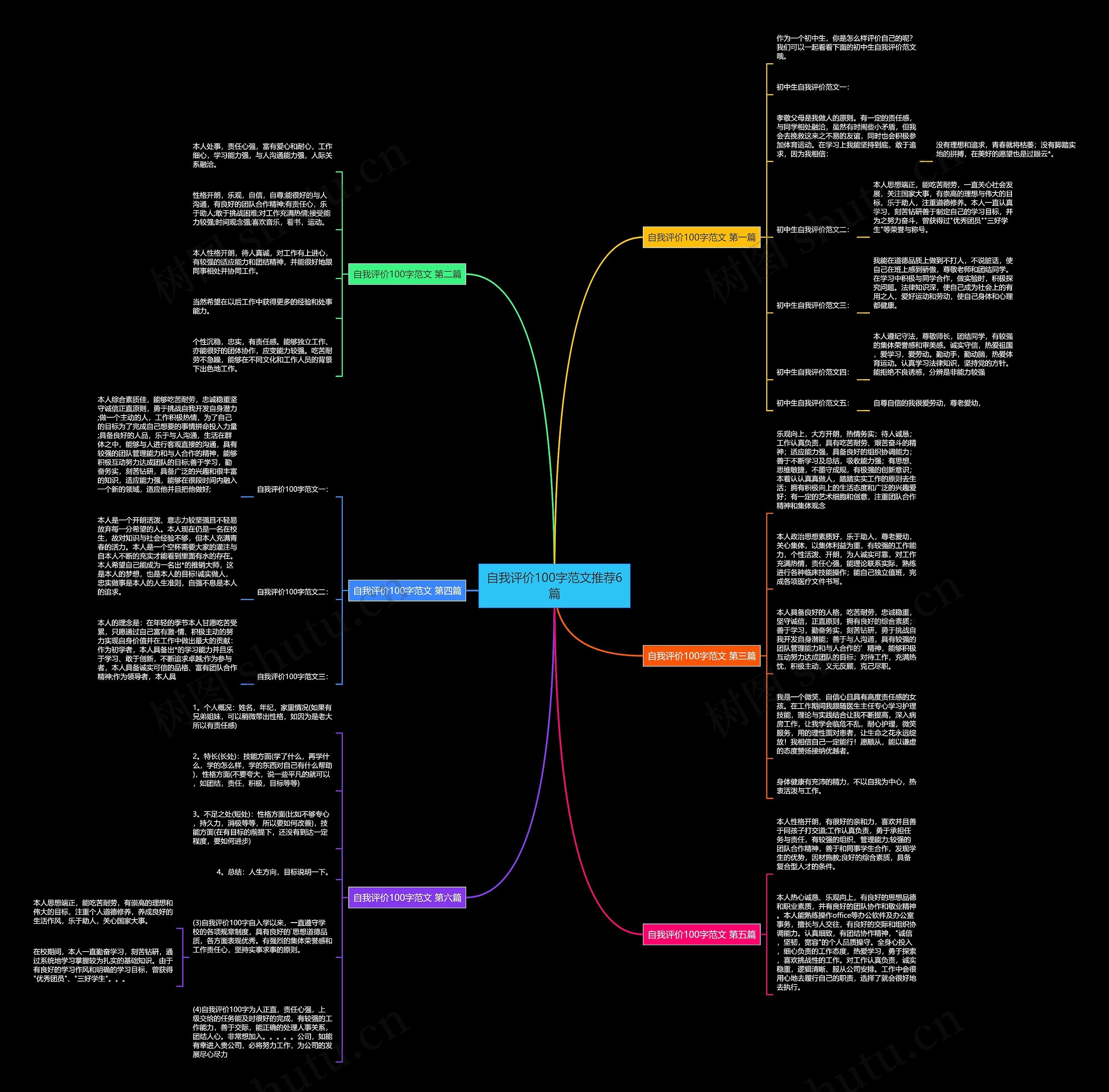 自我评价100字范文推荐6篇思维导图