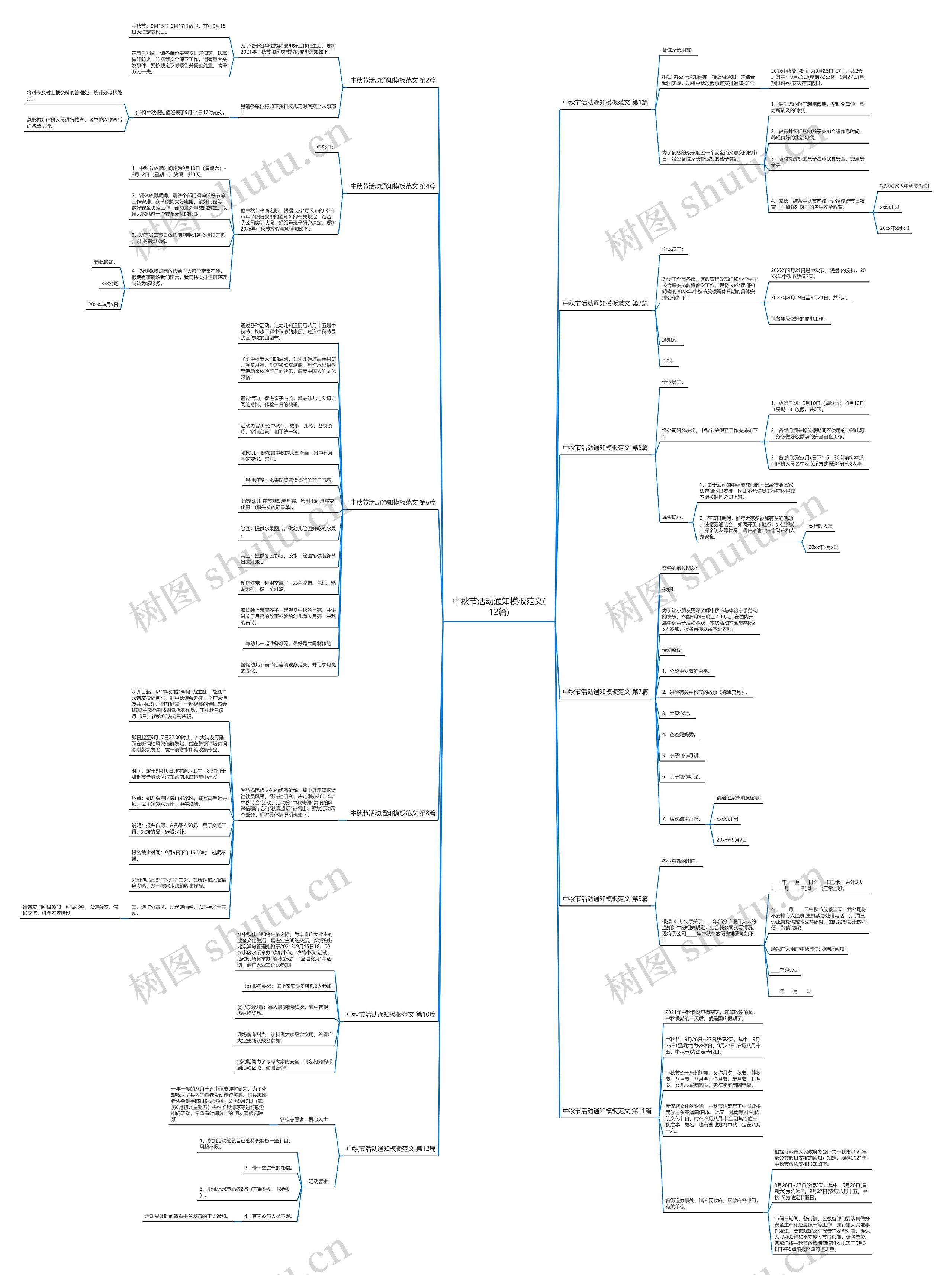 中秋节活动通知范文(12篇)思维导图