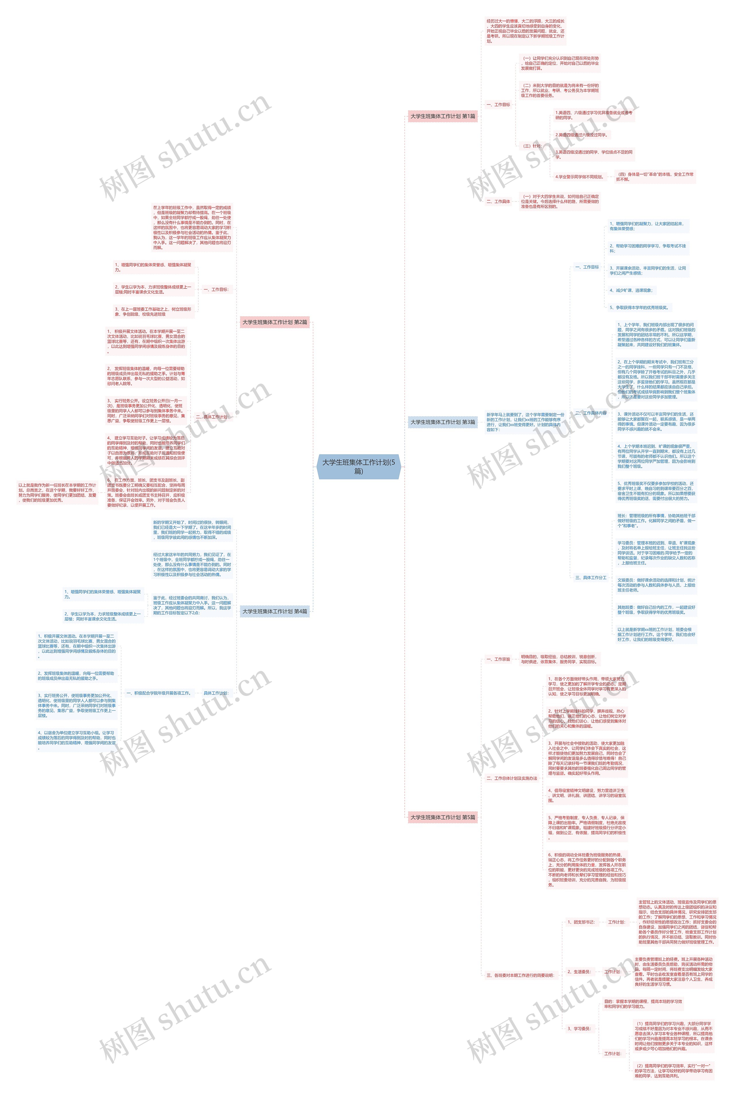 大学生班集体工作计划(5篇)思维导图