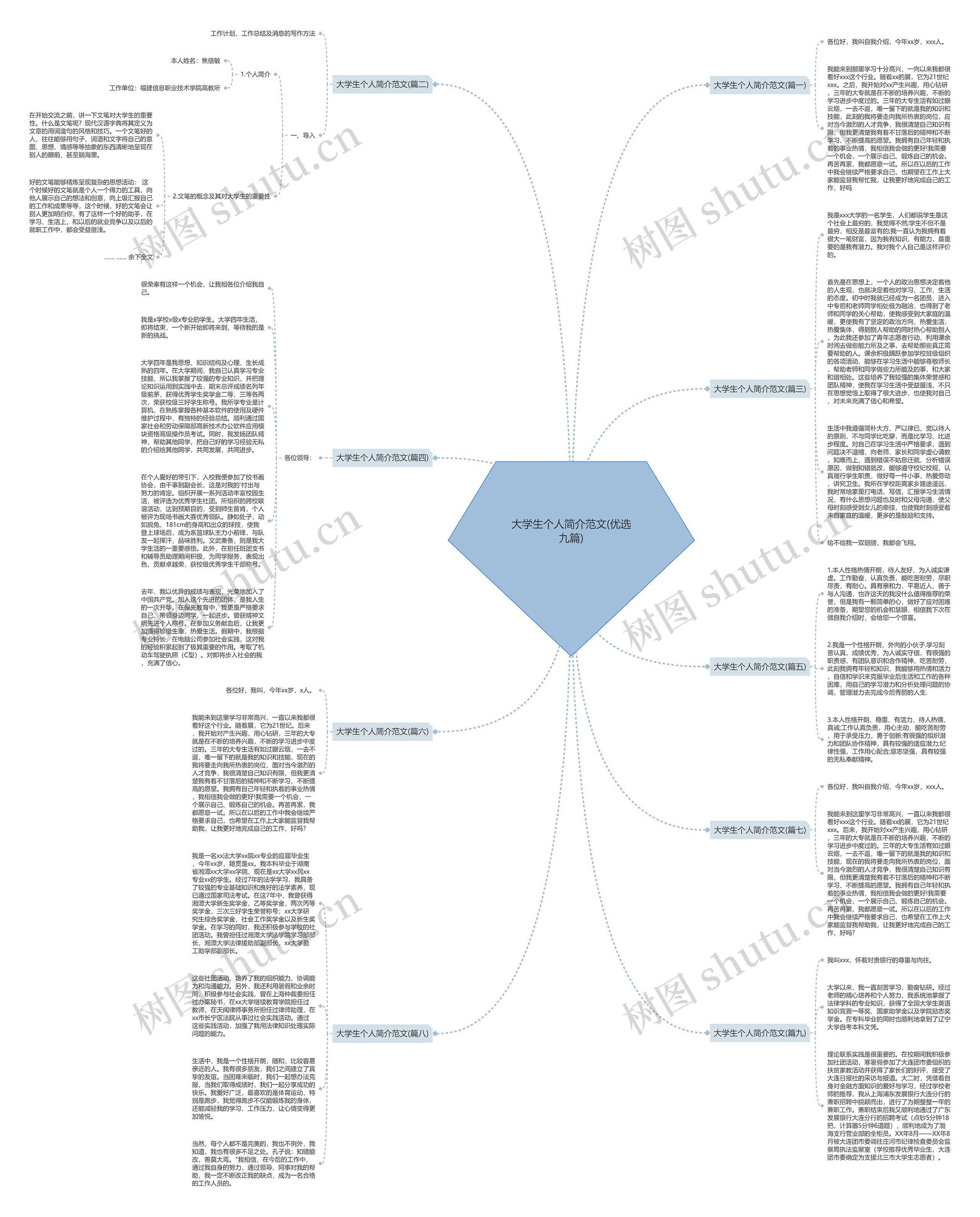 大学生个人简介范文(优选九篇)思维导图
