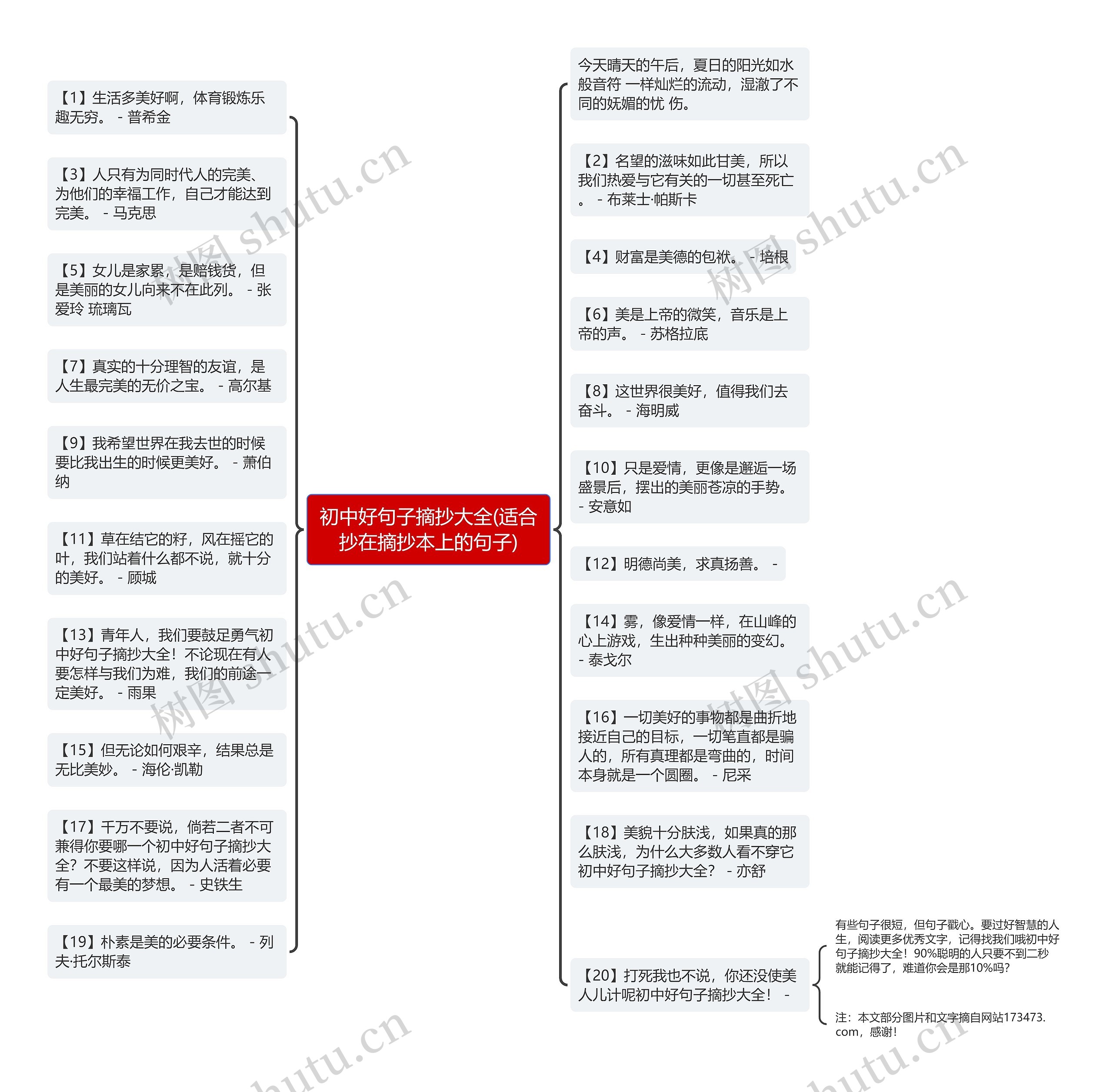 初中好句子摘抄大全(适合抄在摘抄本上的句子)思维导图