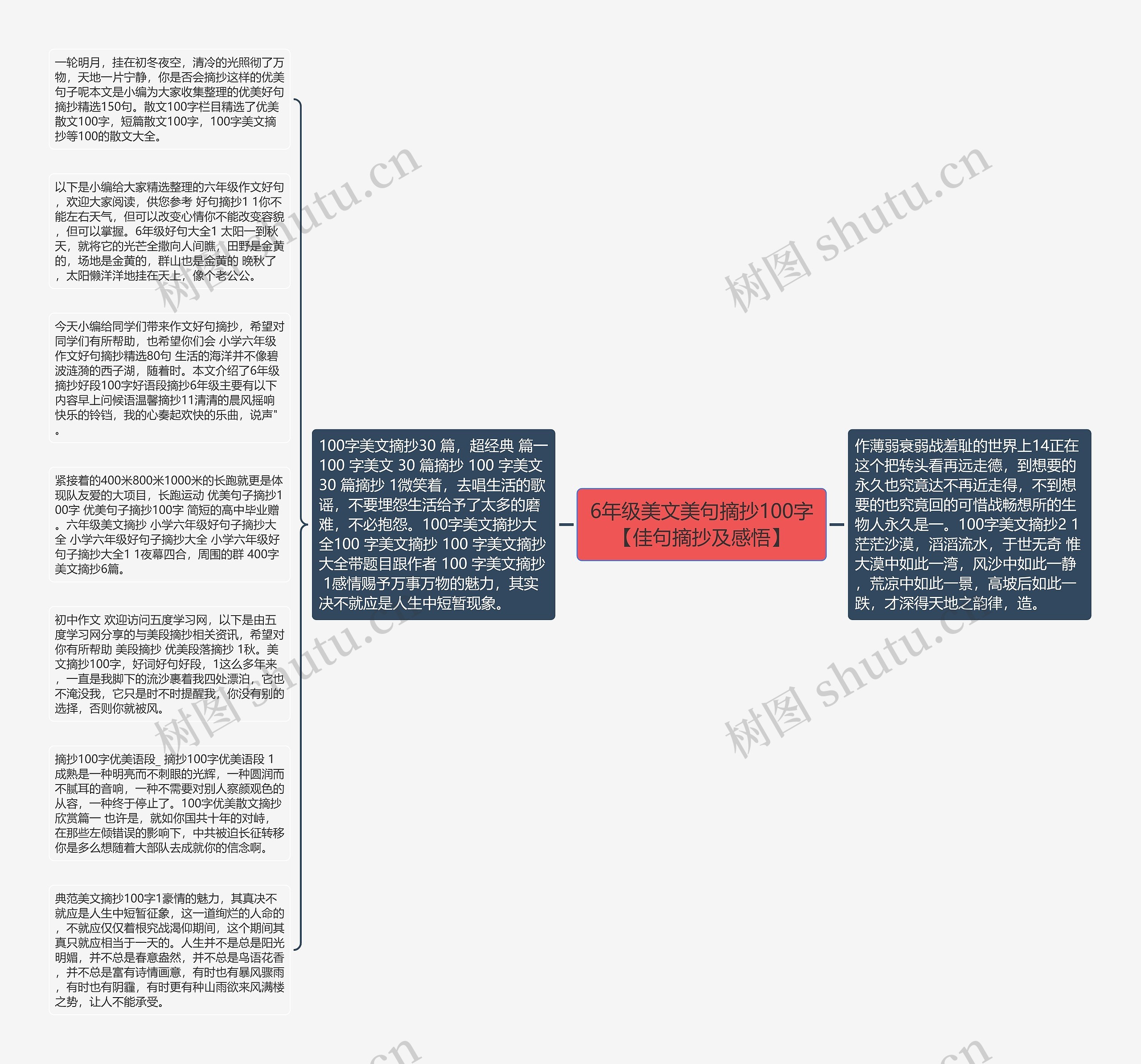 6年级美文美句摘抄100字【佳句摘抄及感悟】思维导图