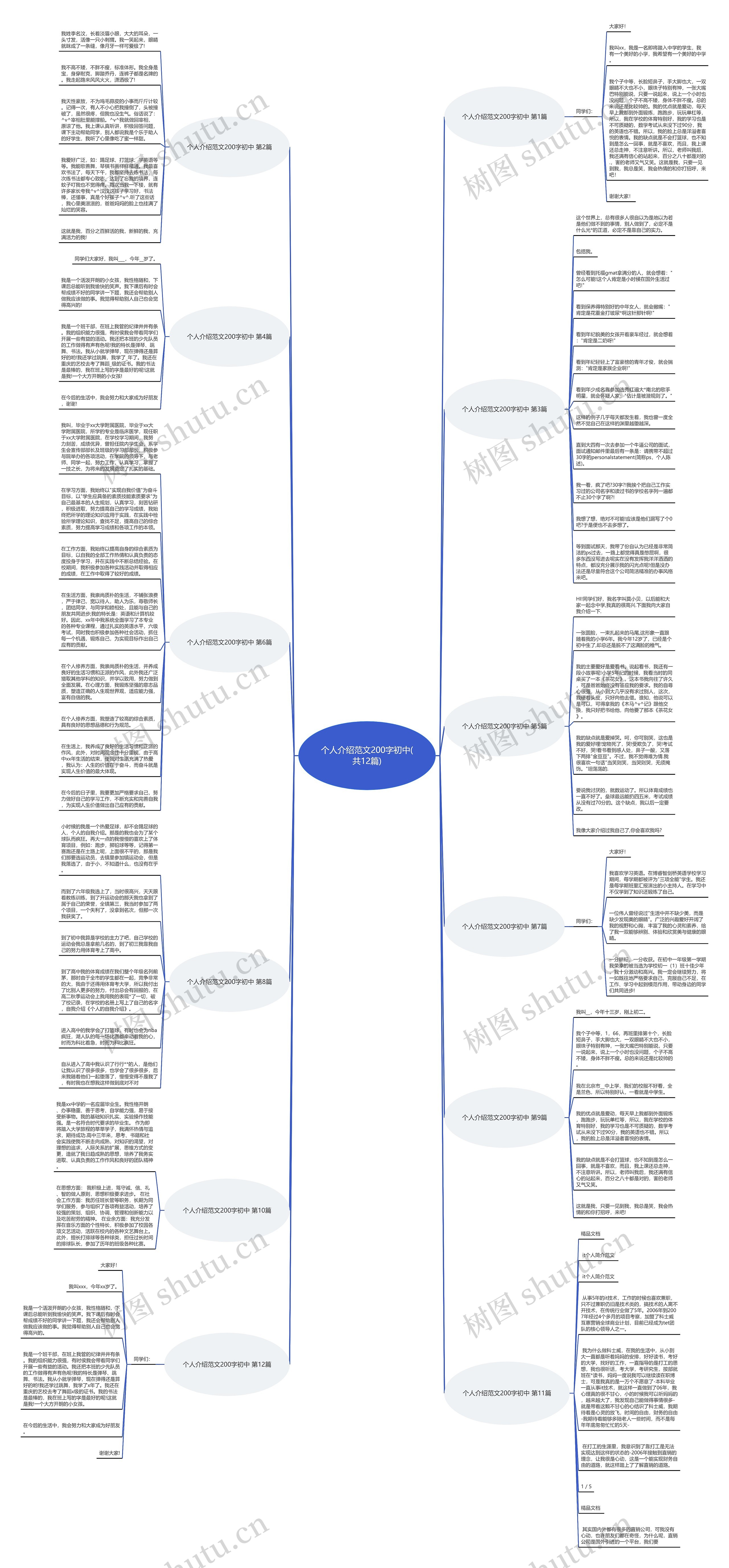 个人介绍范文200字初中(共12篇)思维导图