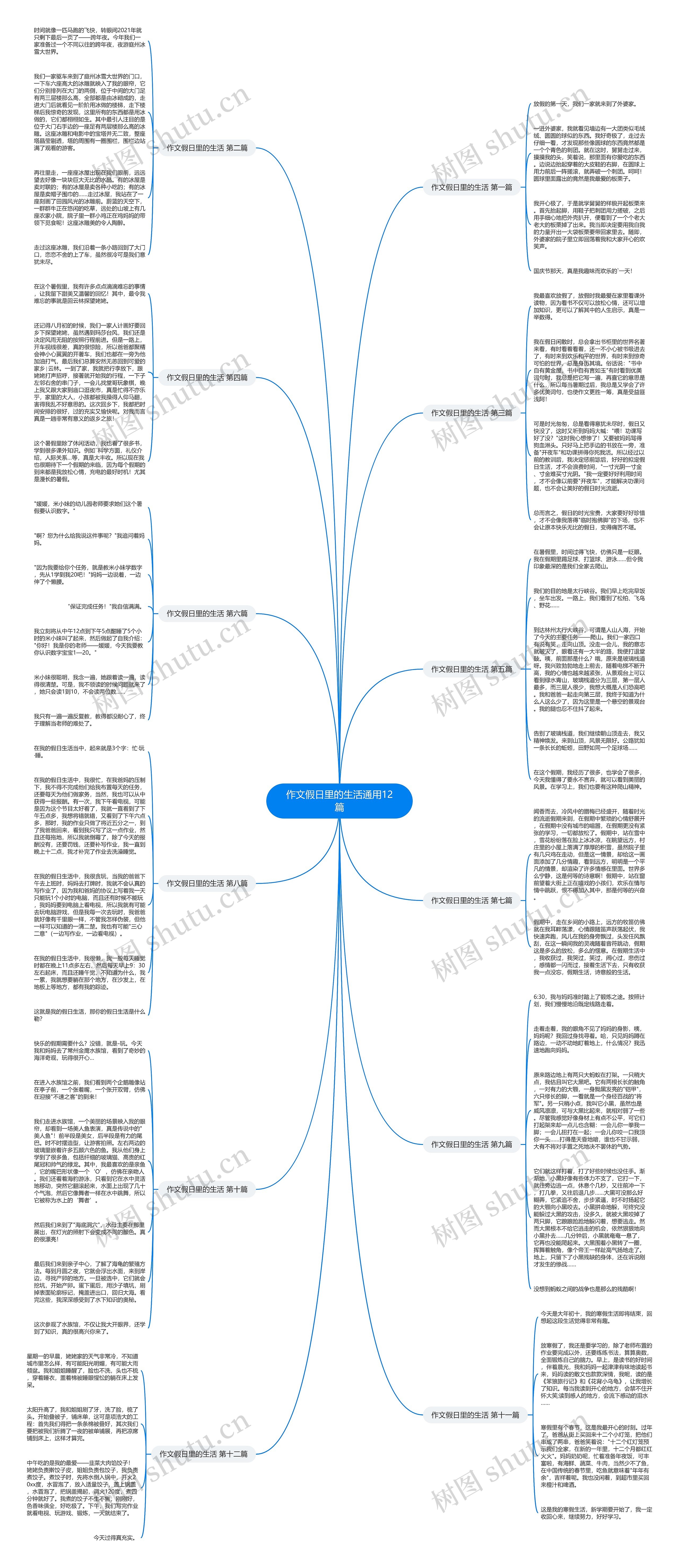 作文假日里的生活通用12篇思维导图