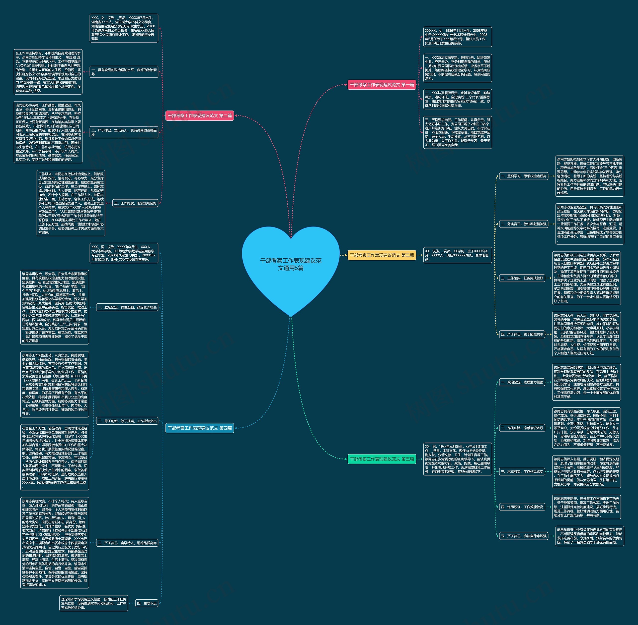 干部考察工作表现建议范文通用5篇思维导图