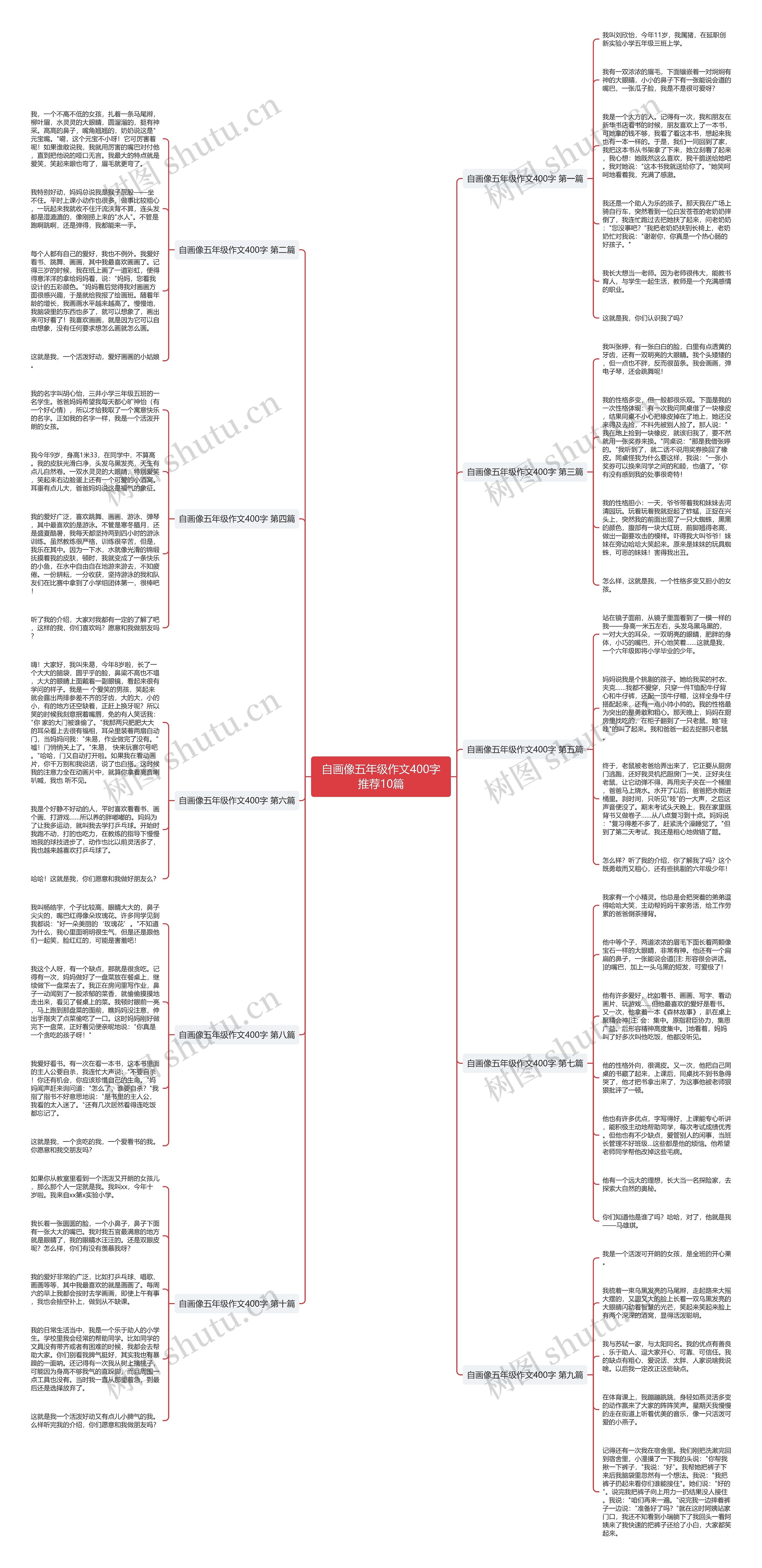 自画像五年级作文400字推荐10篇思维导图