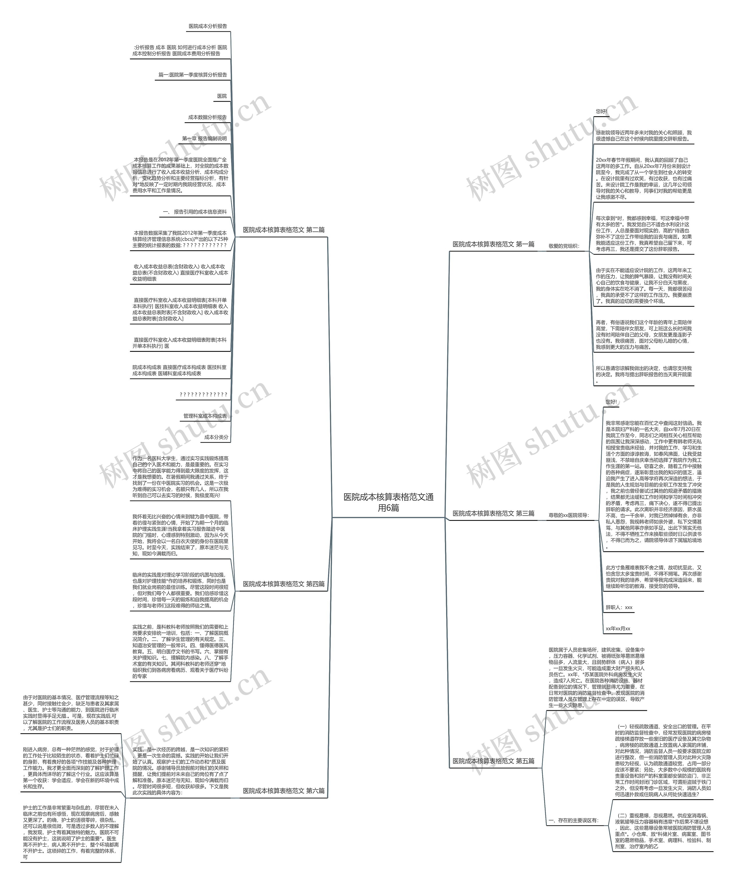 医院成本核算表格范文通用6篇思维导图