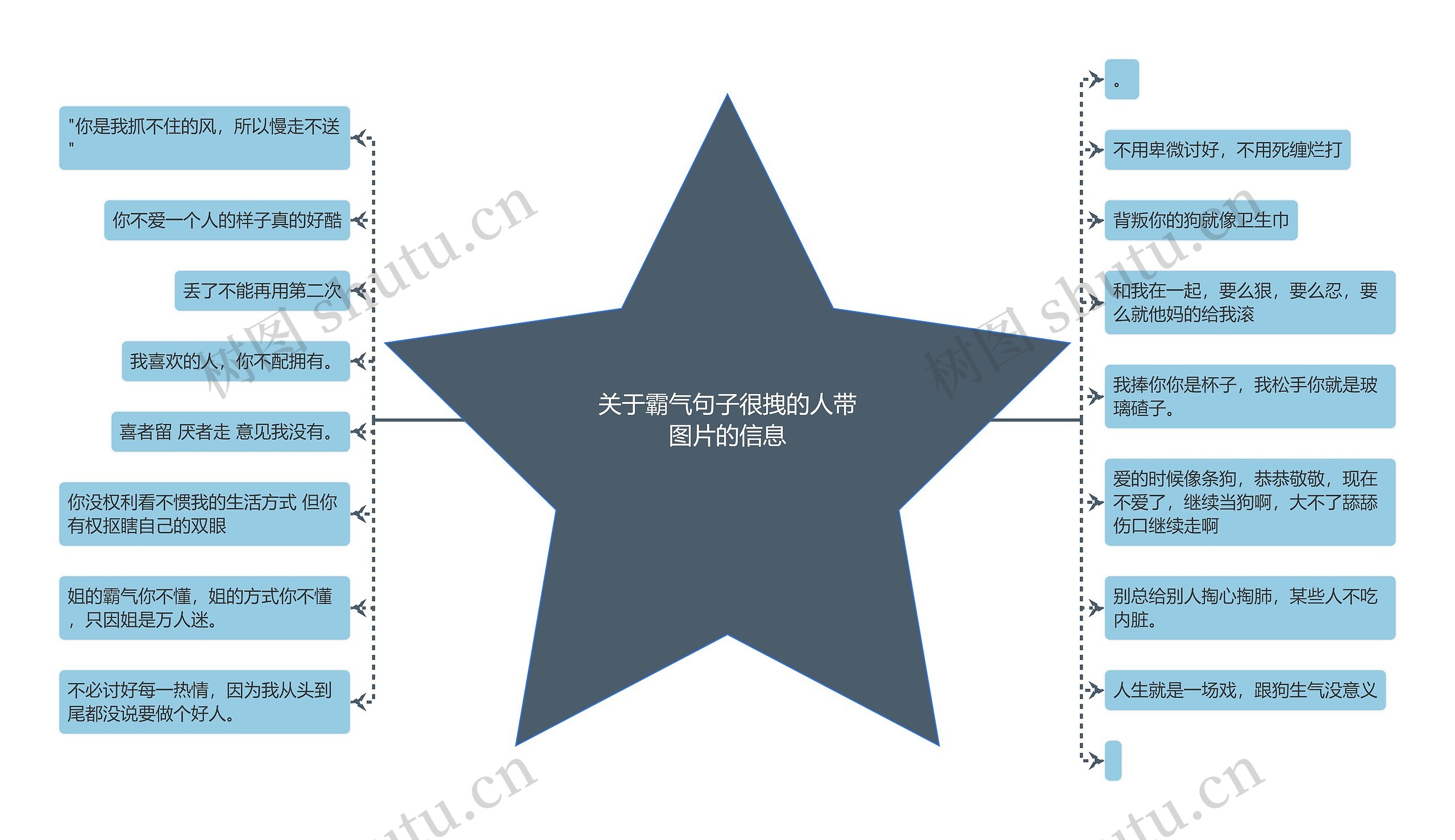 关于霸气句子很拽的人带图片的信息思维导图