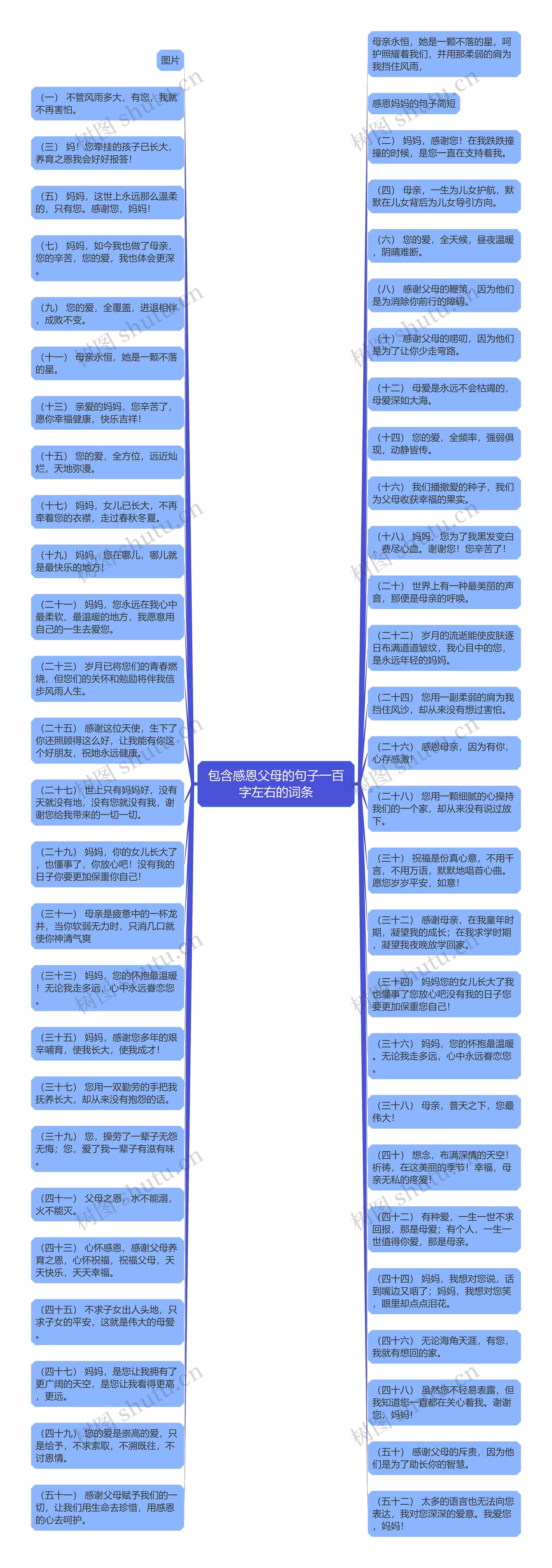 包含感恩父母的句子一百字左右的词条思维导图