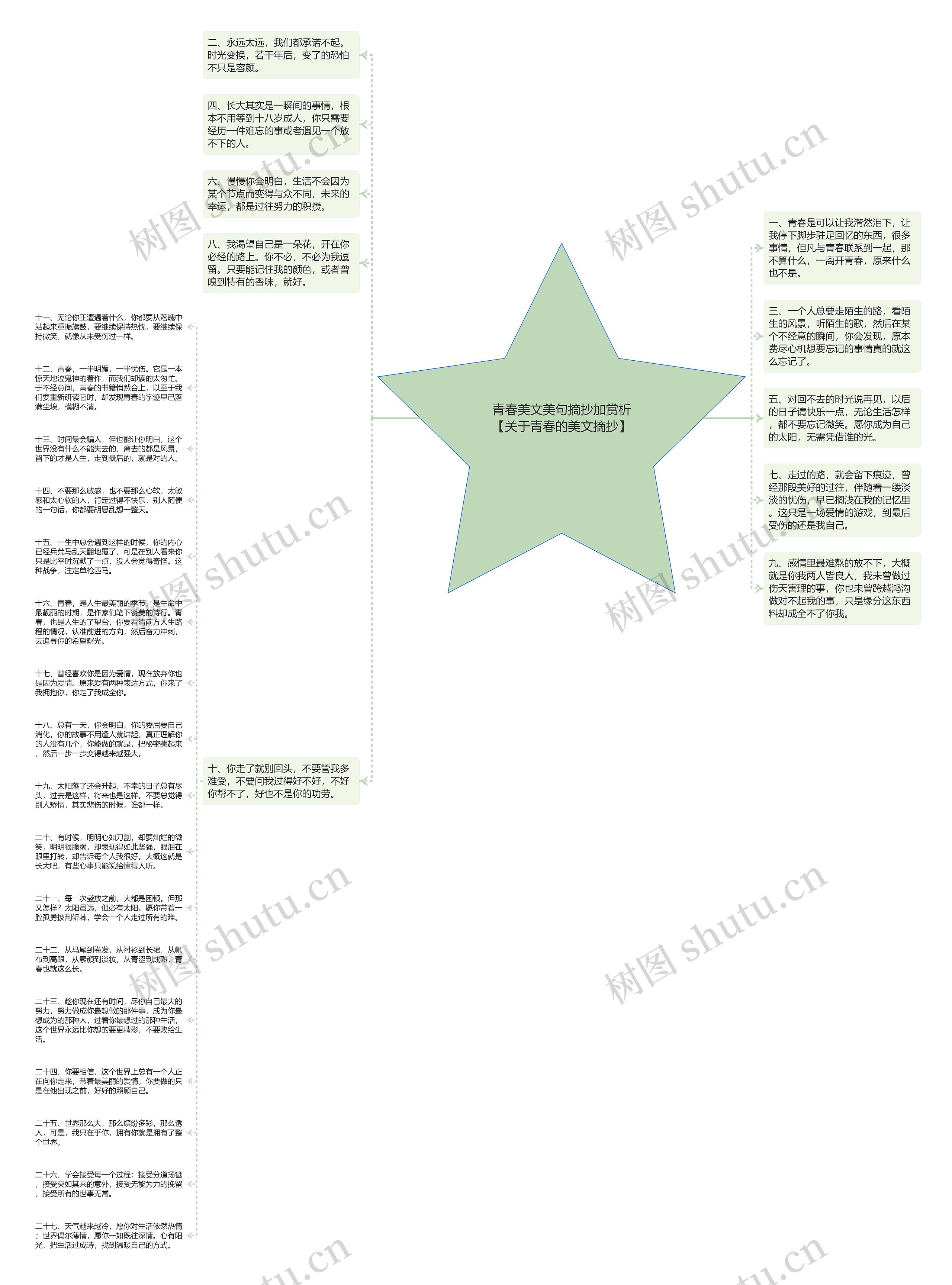 青春美文美句摘抄加赏析【关于青春的美文摘抄】思维导图