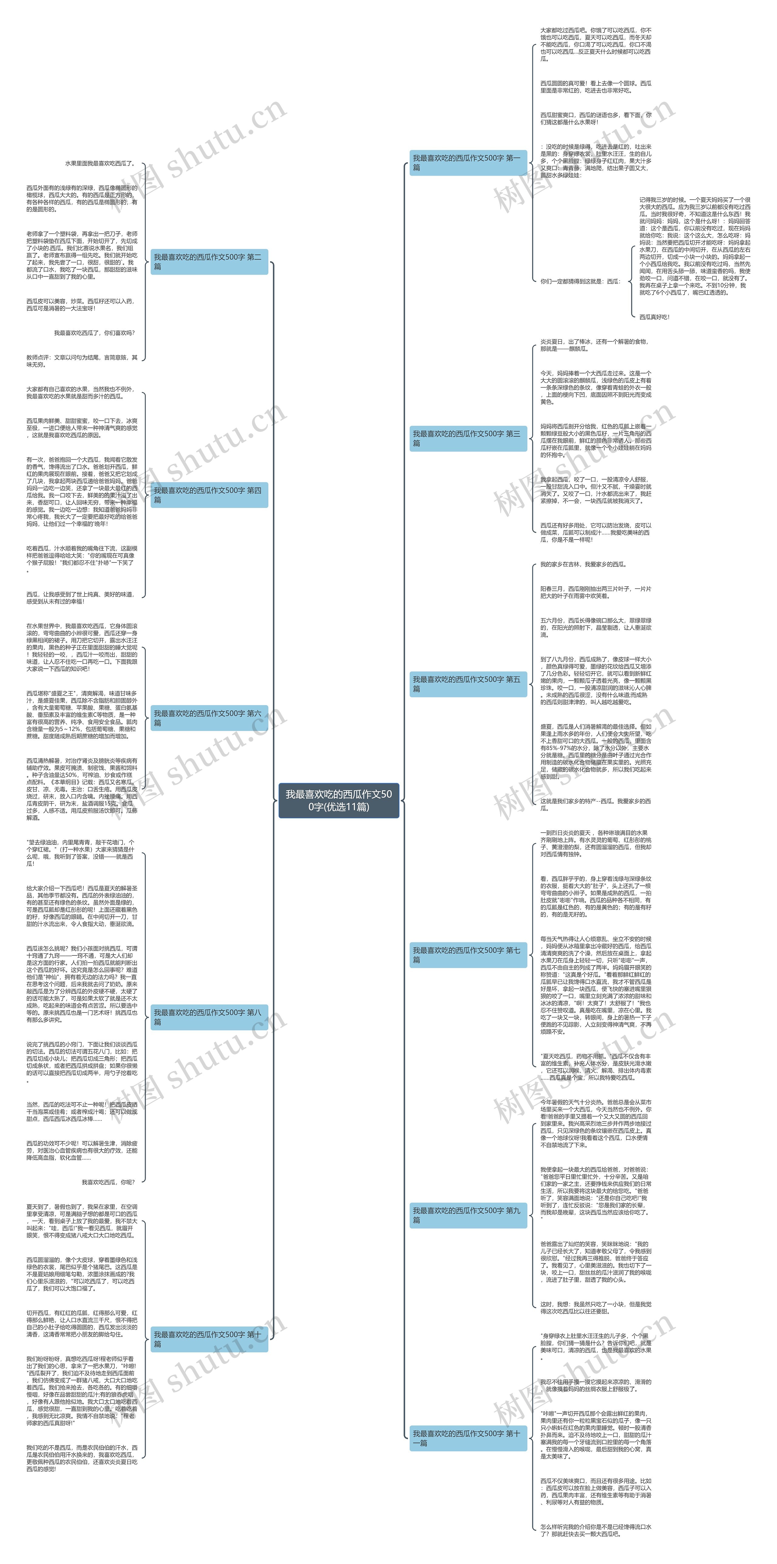 我最喜欢吃的西瓜作文500字(优选11篇)思维导图