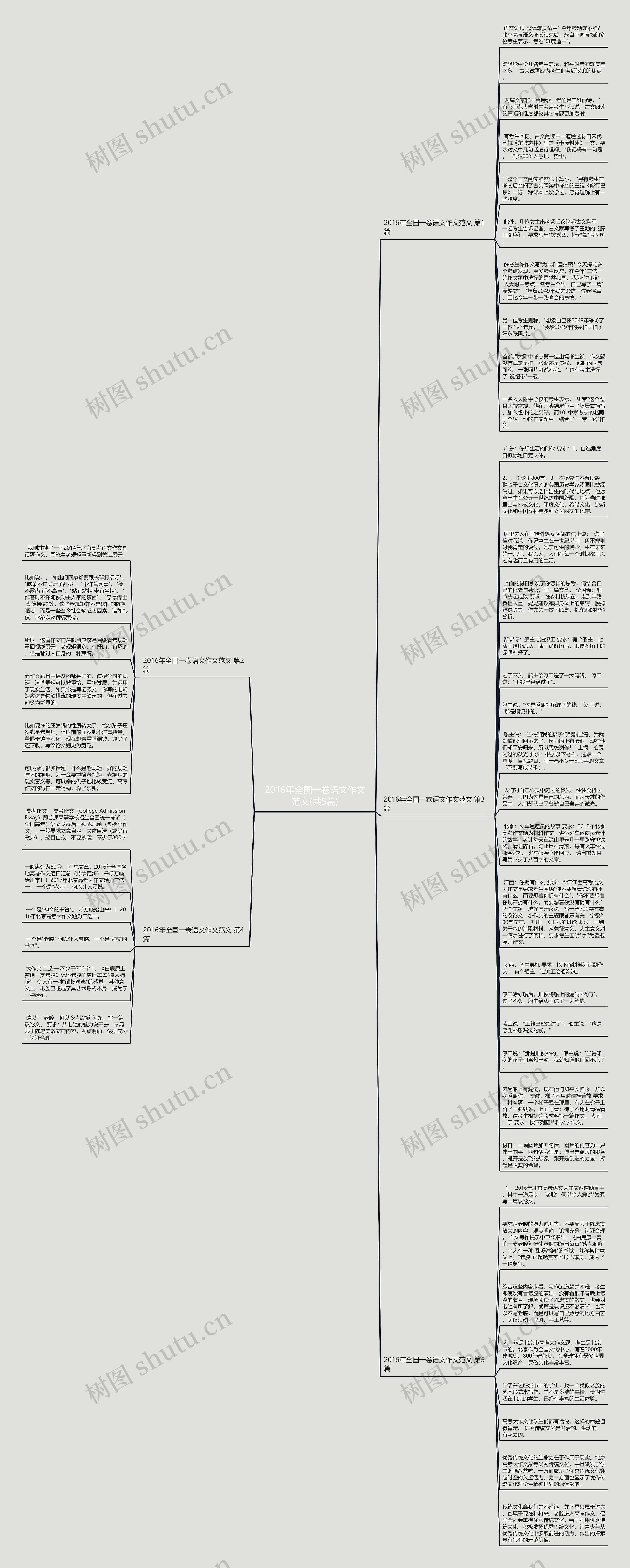 2016年全国一卷语文作文范文(共5篇)思维导图